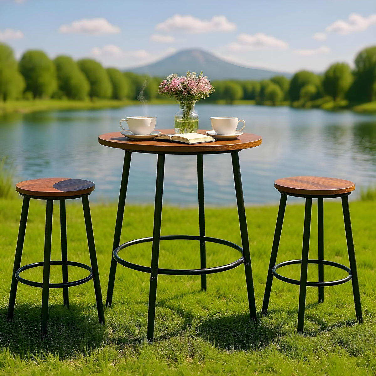 Round Pub Dining Set 3 Piece with Counter Height Bar Stools