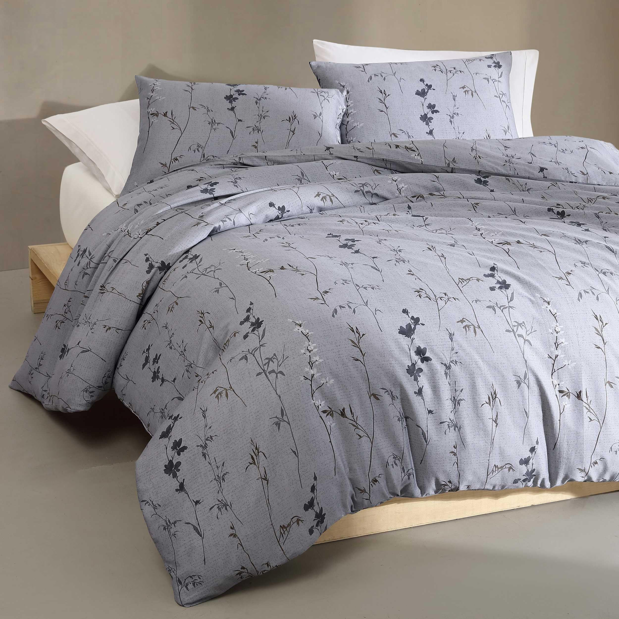 King Cotton Sateen Comforter Set with Shams - Wildflower Dusk Grey