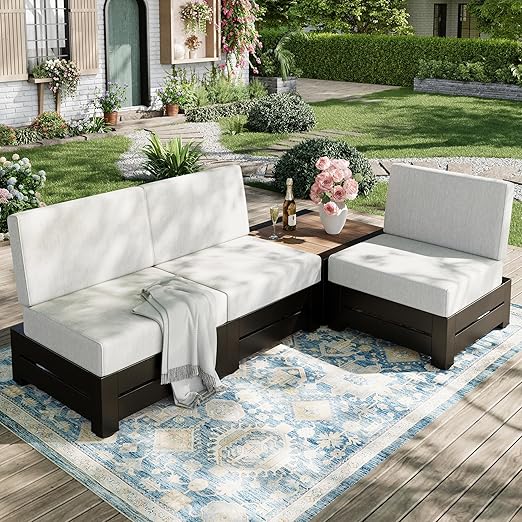4-Piece Outdoor Patio Sectional Furniture Set with Waterproof Cushions