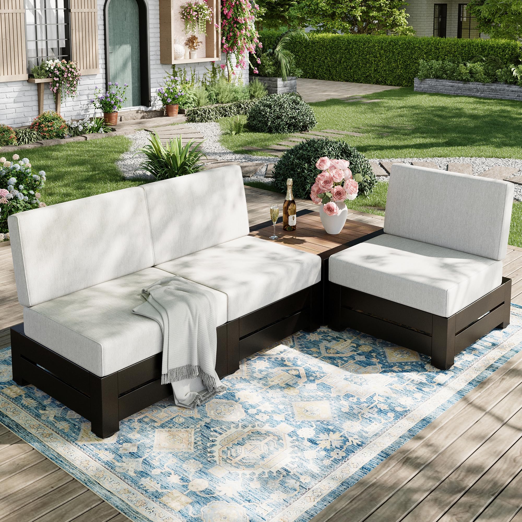 4-Piece Outdoor Patio Sectional Furniture Set with Waterproof Cushions