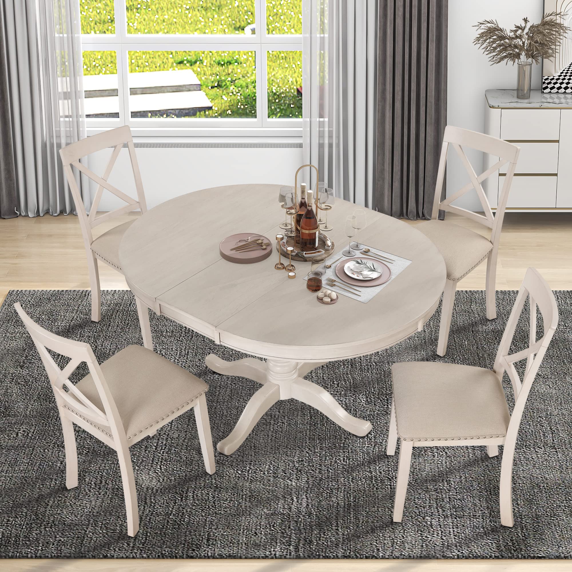 5-Piece Round Dining Table Set with 4 Chairs