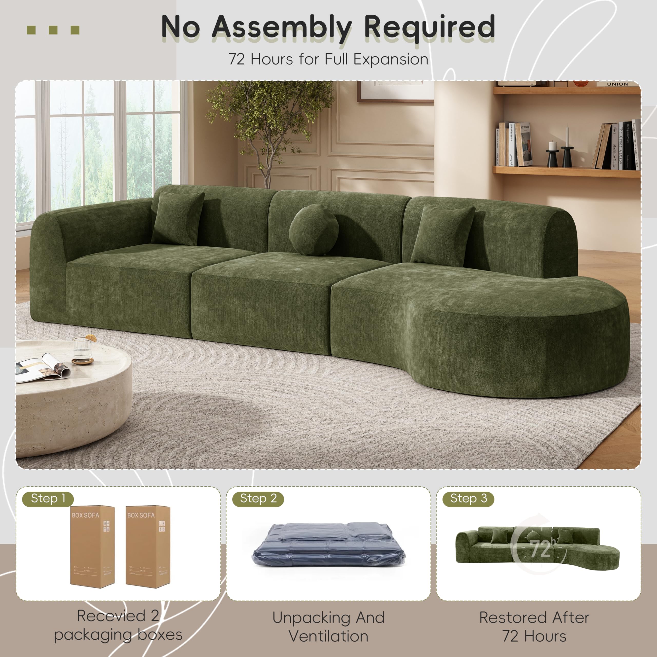 140" Curved Sectional Sofa Set with Chaise Lounge