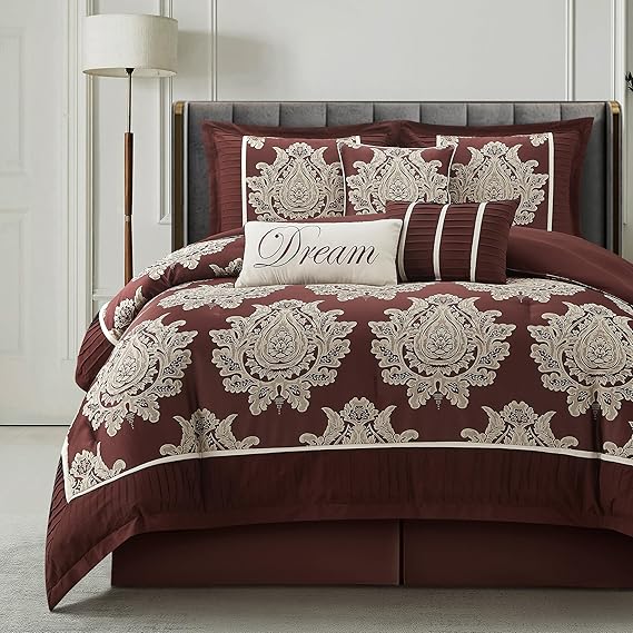 King Size Jacquard Damask Comforter Set 7 Pieces