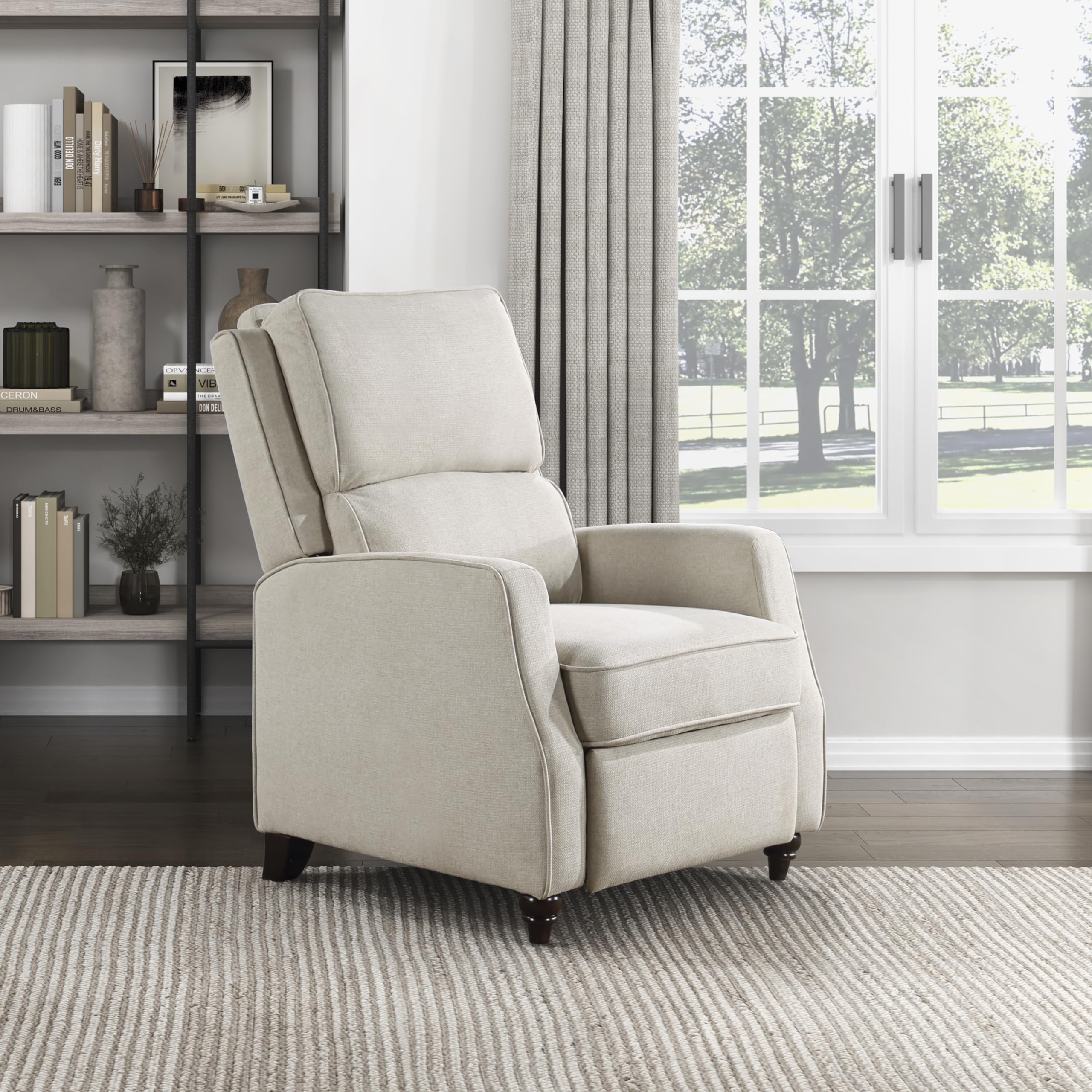 Push Back Recliner Chair - Beige Fabric