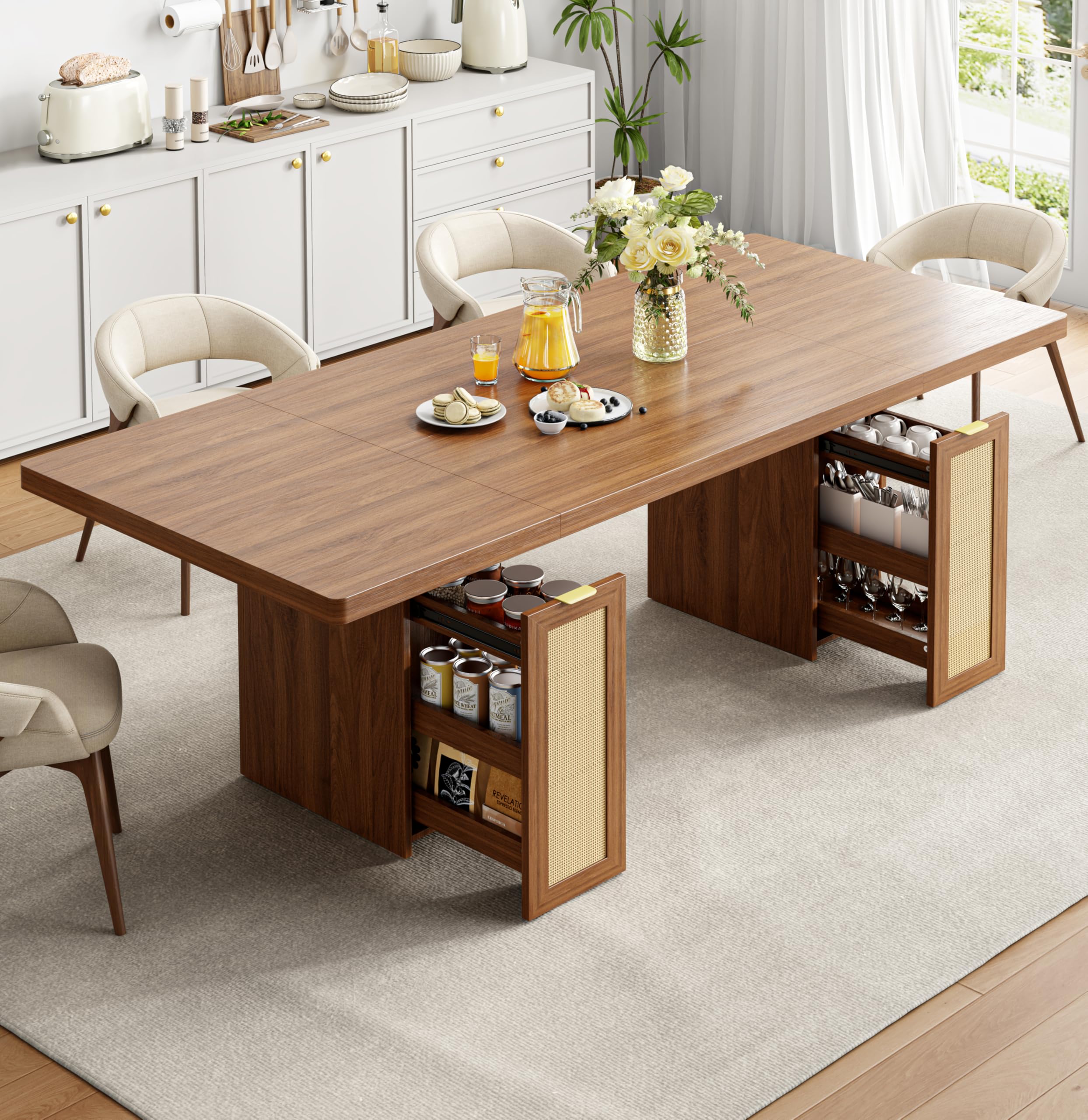 78.7" Farmhouse Dining Table with Hidden Storage Drawers