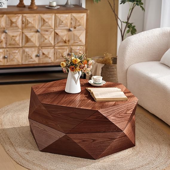 36.61" Round Drum Coffee Table with Storage