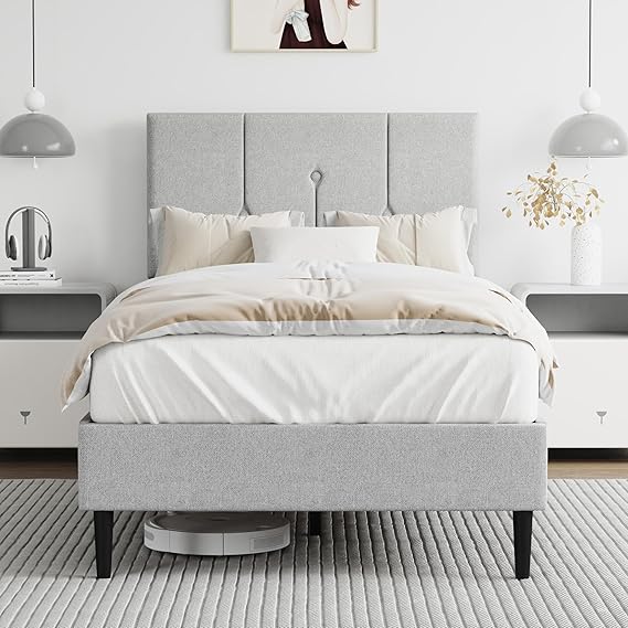 Full Size Pink Upholstered Platform Bed Frame