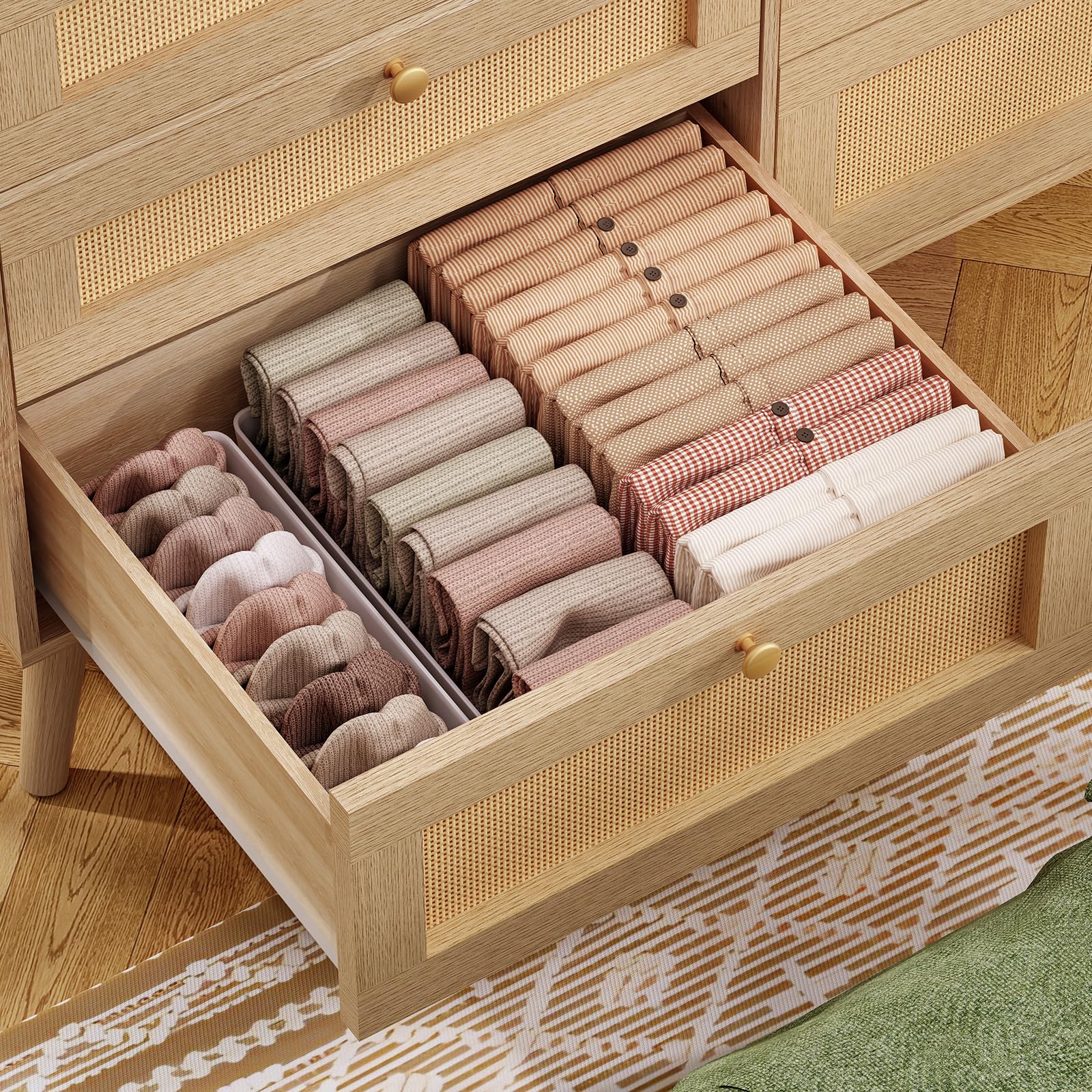 6 Drawer Double Dresser with Solid Wood Legs