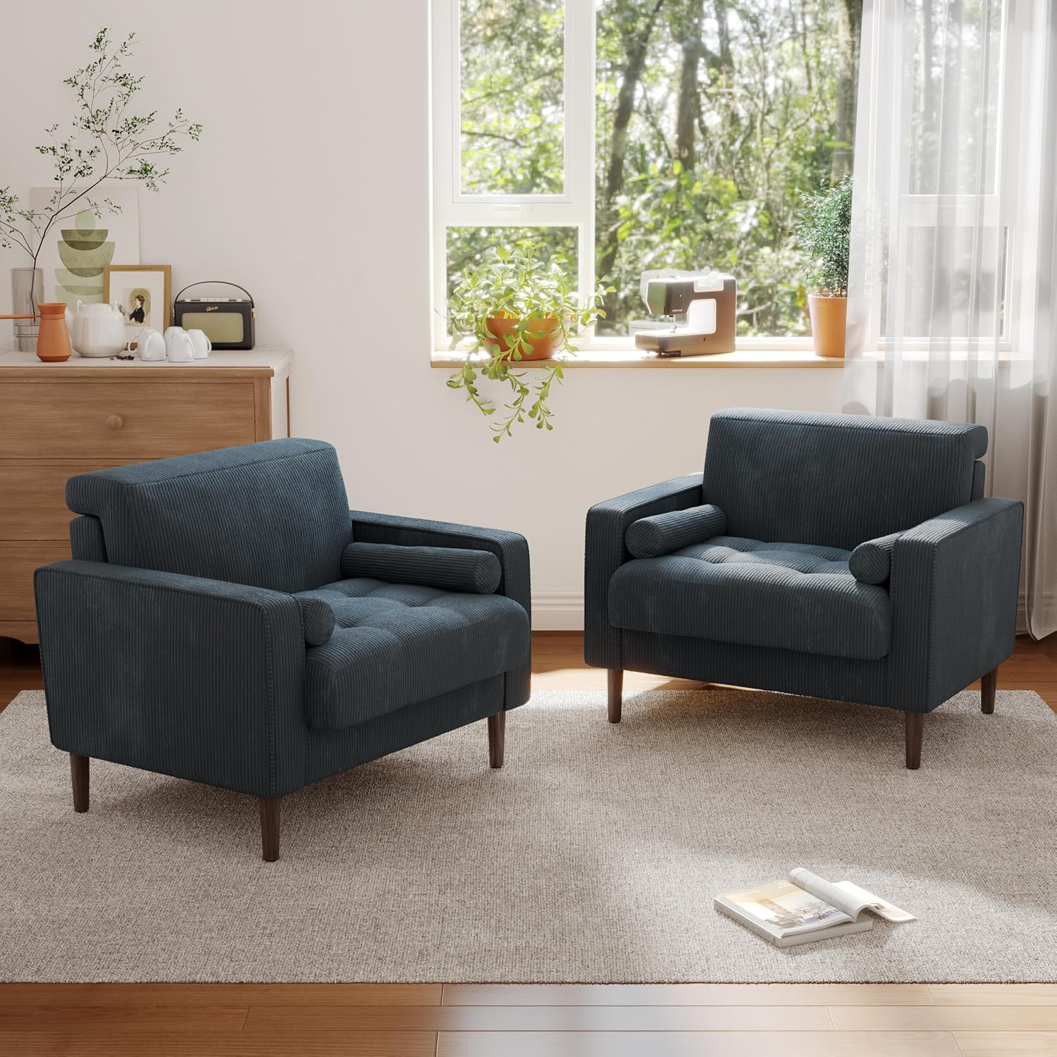 Corduroy Accent Chair with Large Seat - Yellow