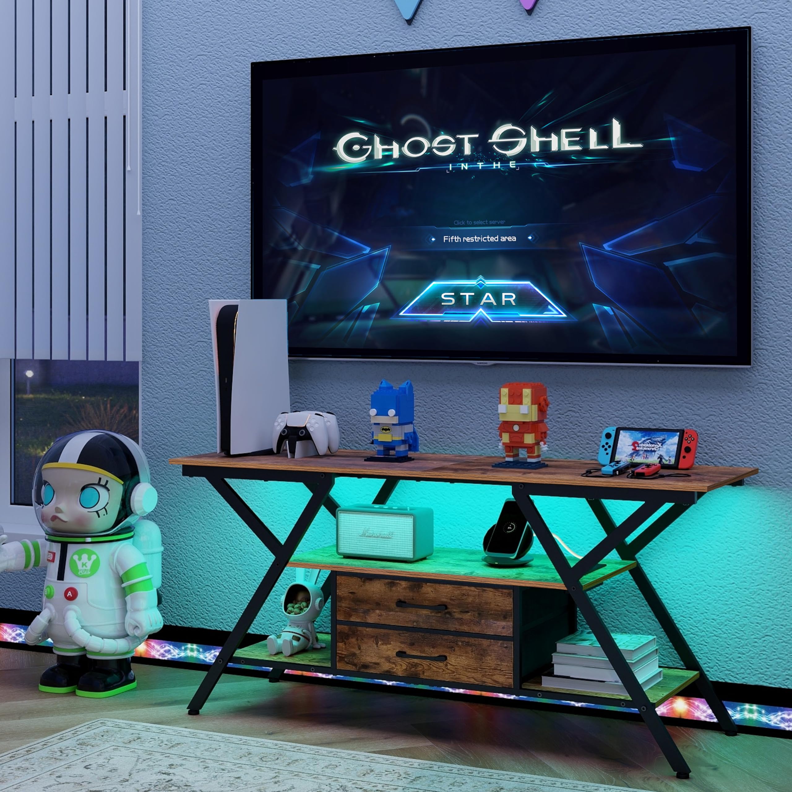 TV Stand with Power Outlet and LED Lights for 65 Inch TVs