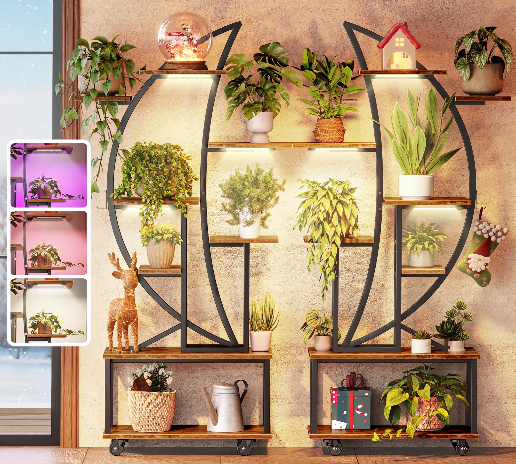 62 Inch 8-Tier Plant Stand with LED Grow Lights - Set of 2