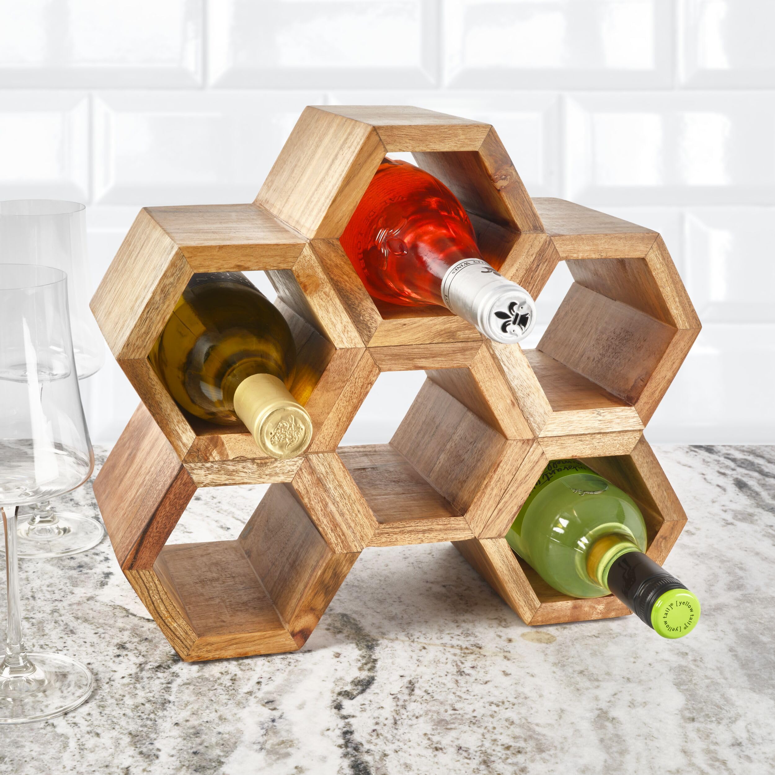 6 Bottle Acacia Wood Wine Rack