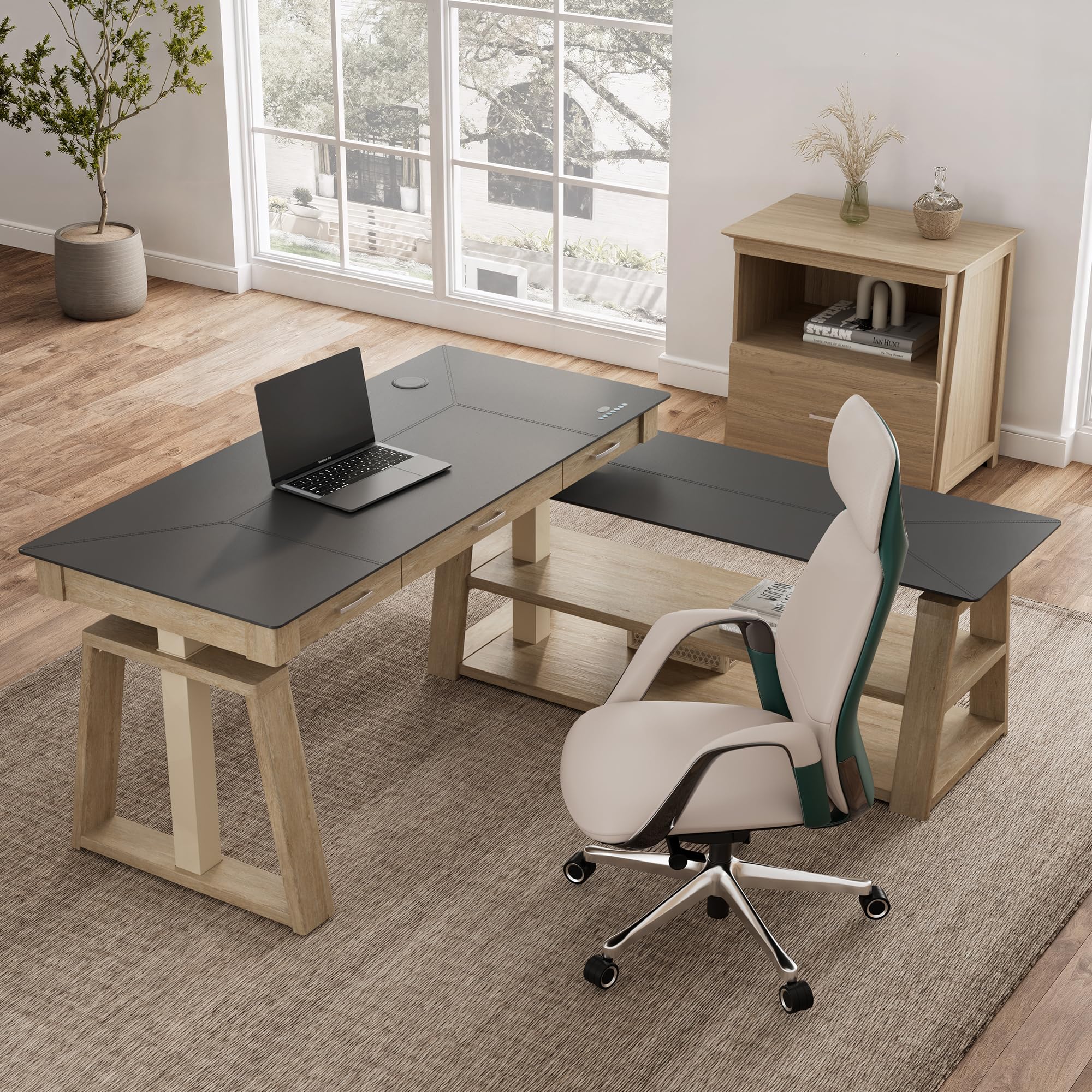 L-Shaped Standing Desk with Drawers 60 Inch