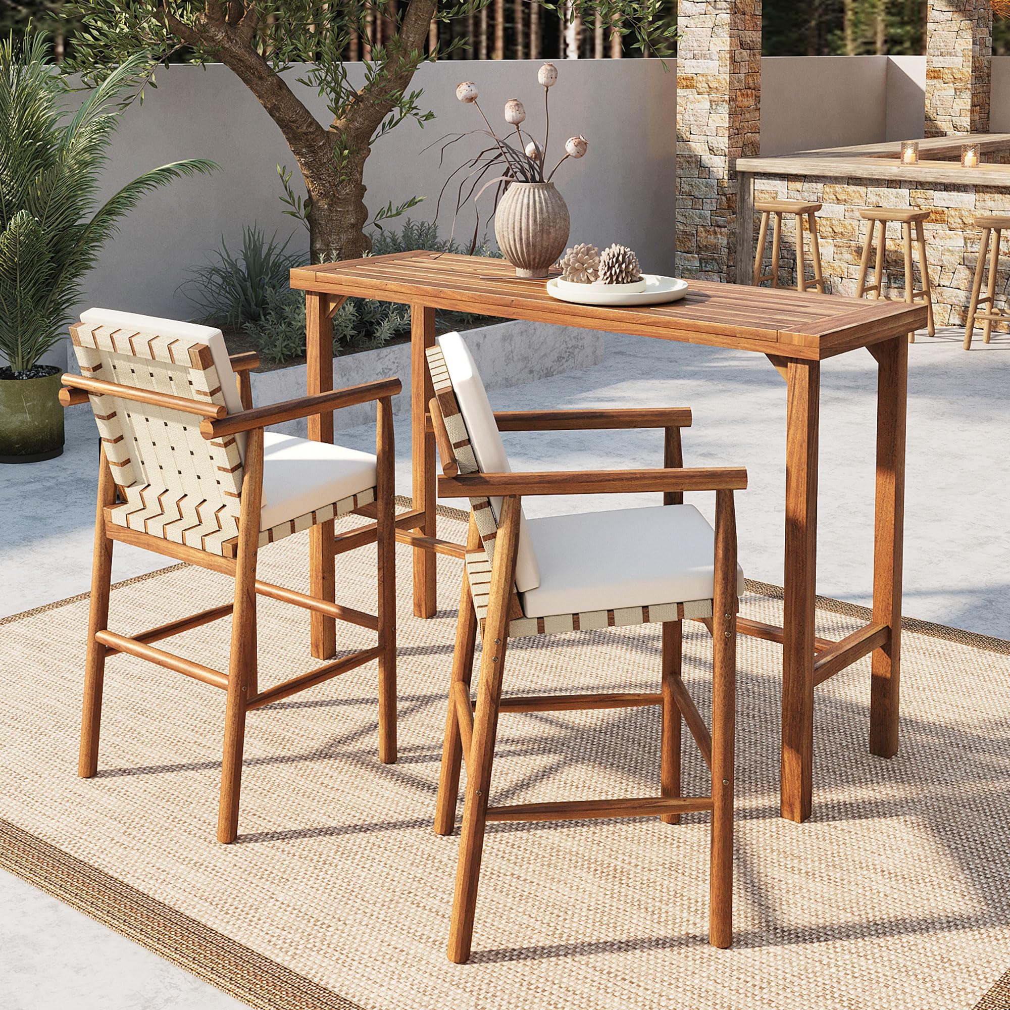 3-Piece Outdoor Bar Set with Cushions