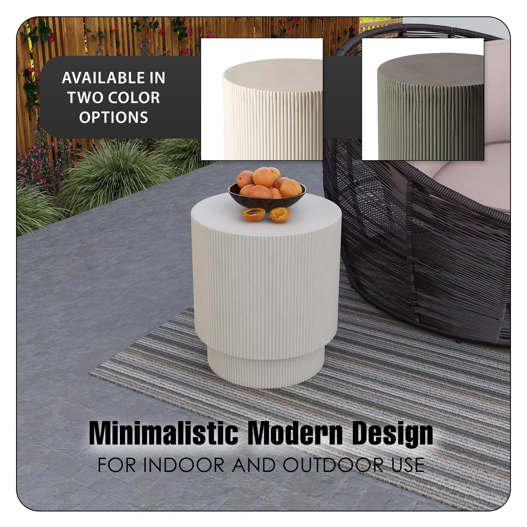 Modern Round Fiberstone Side Table - Weather-Resistant Outdoor Accent End Table