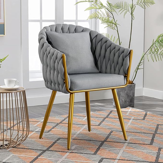 Woven Dining Chair with Gold Metal Legs