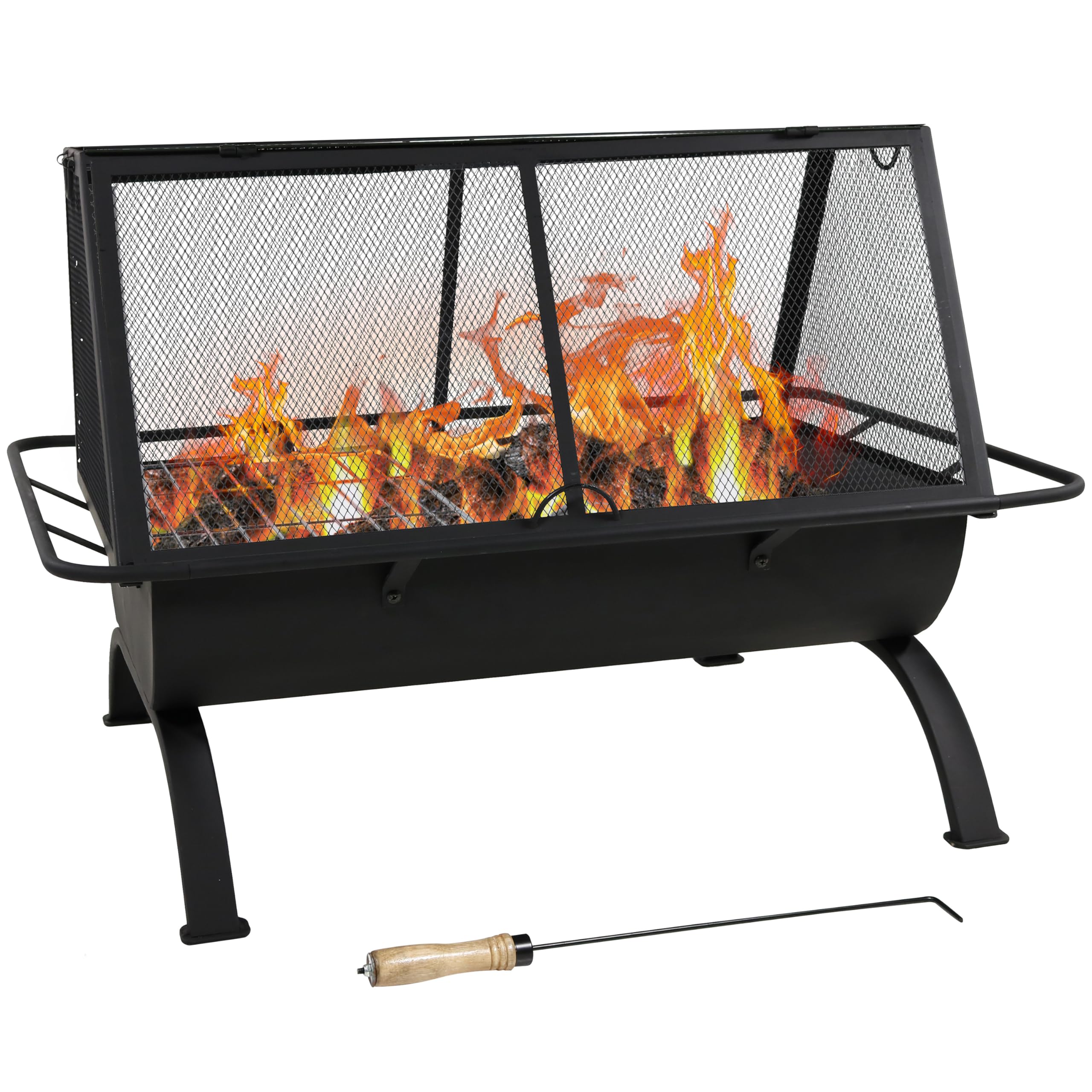 Rectangular Steel Fire Pit with Cooking Grate