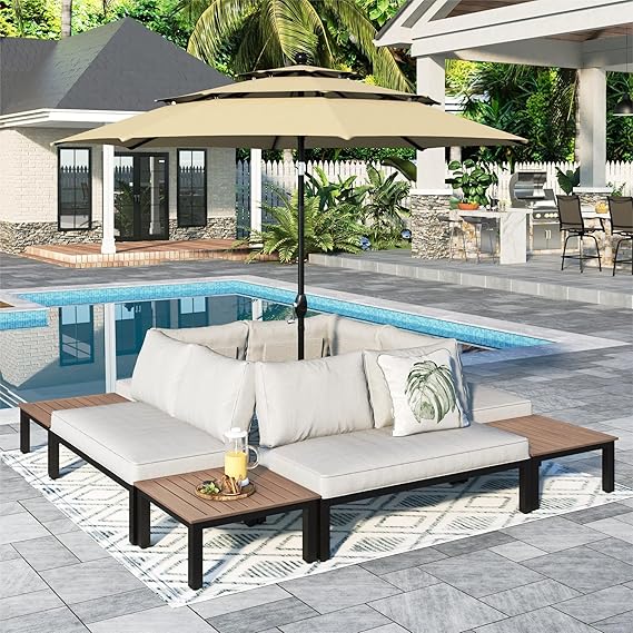 9 Piece Outdoor Sectional Sofa Set with Side Tables