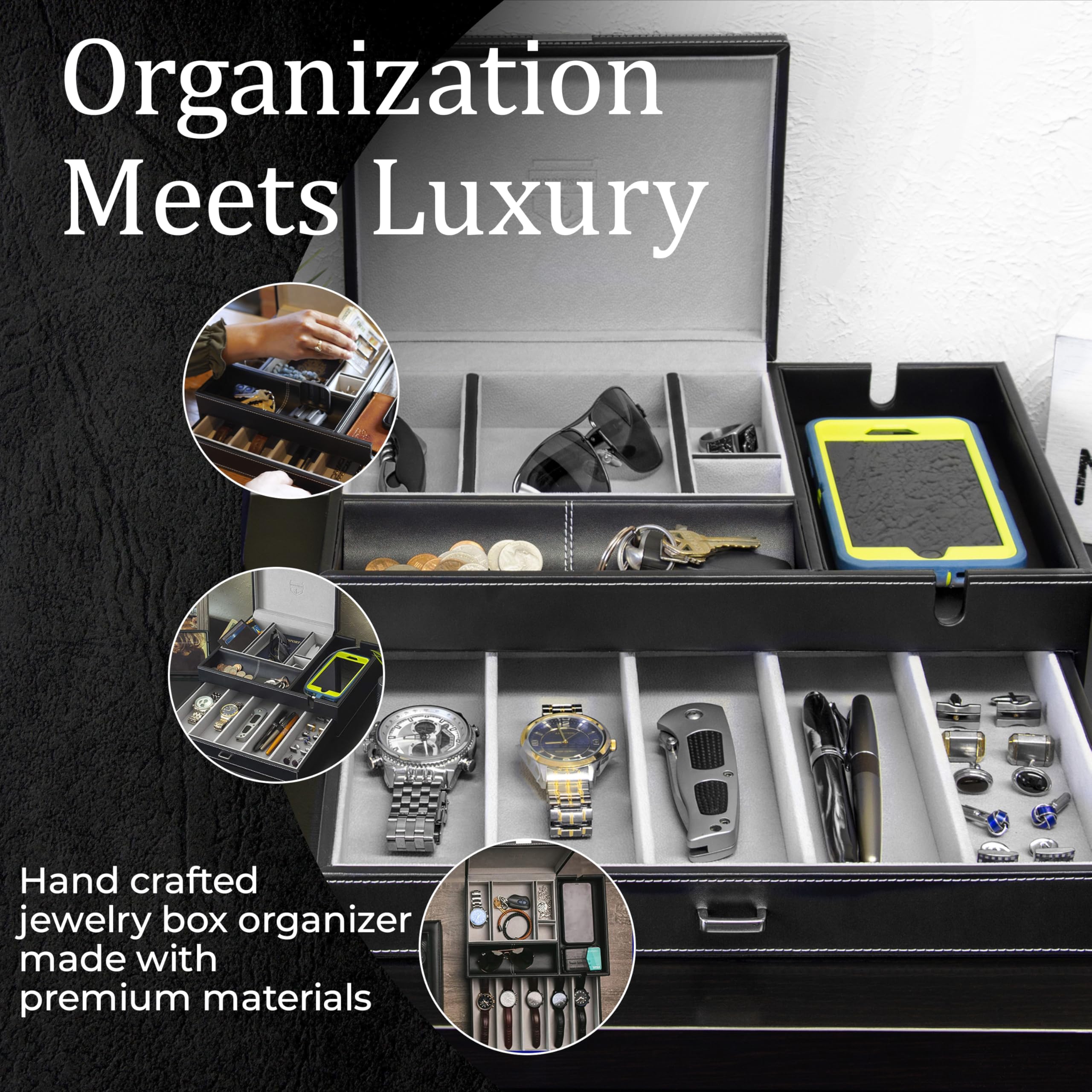 Admiral Dresser Valet Box with Smartphone Charging Station