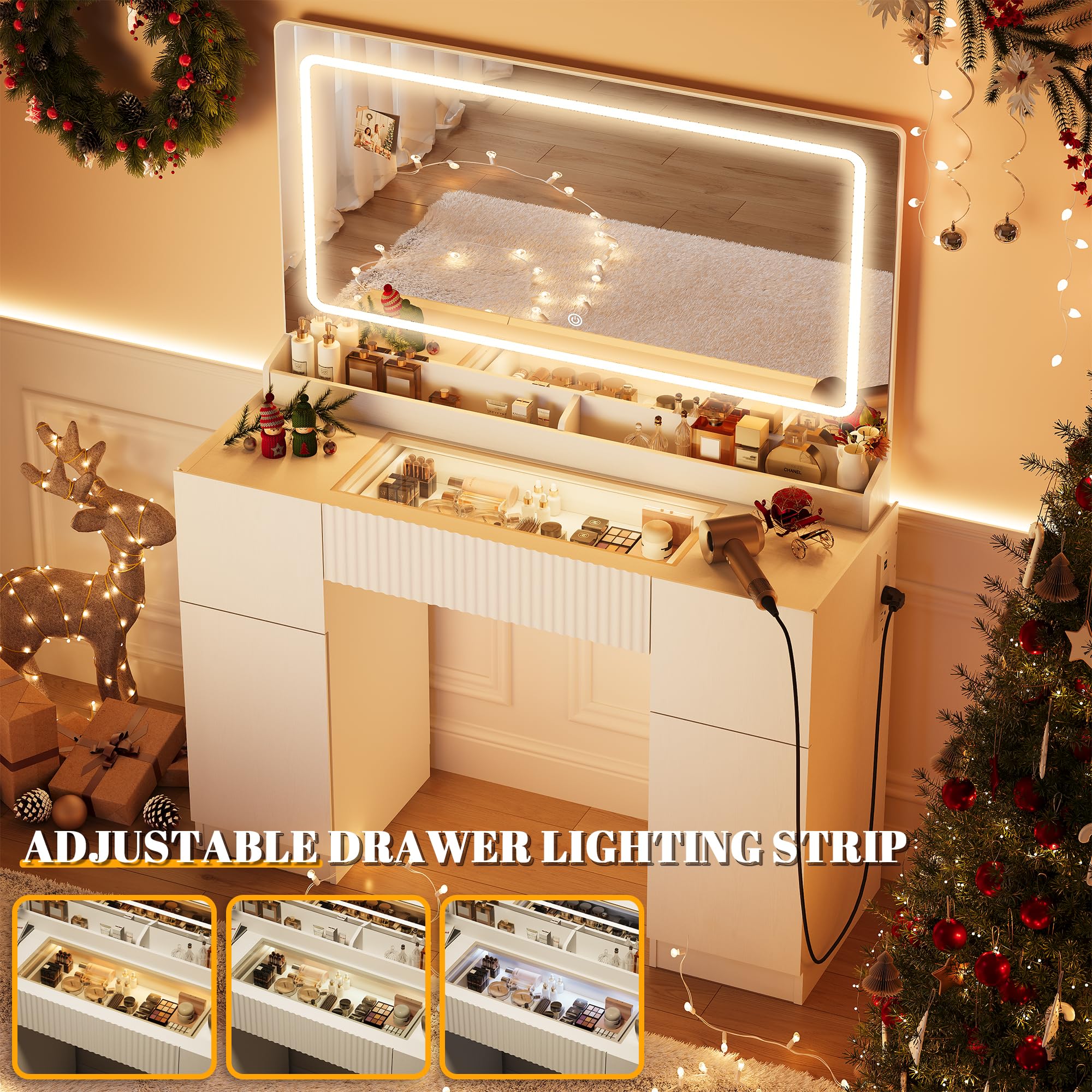 44" Vanity Desk with Mirror and Lights