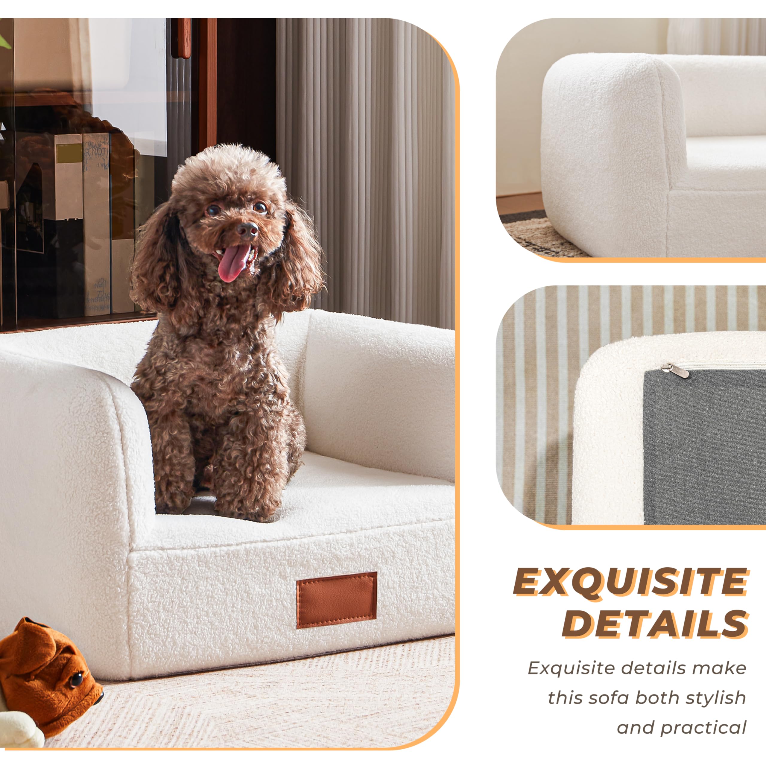 White Faux Shearling Dog Couch Bed for Small Dogs & Cats