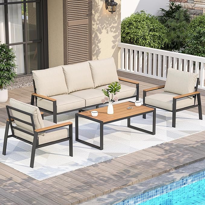 4-Piece Metal Patio Conversation Set with Coffee Table