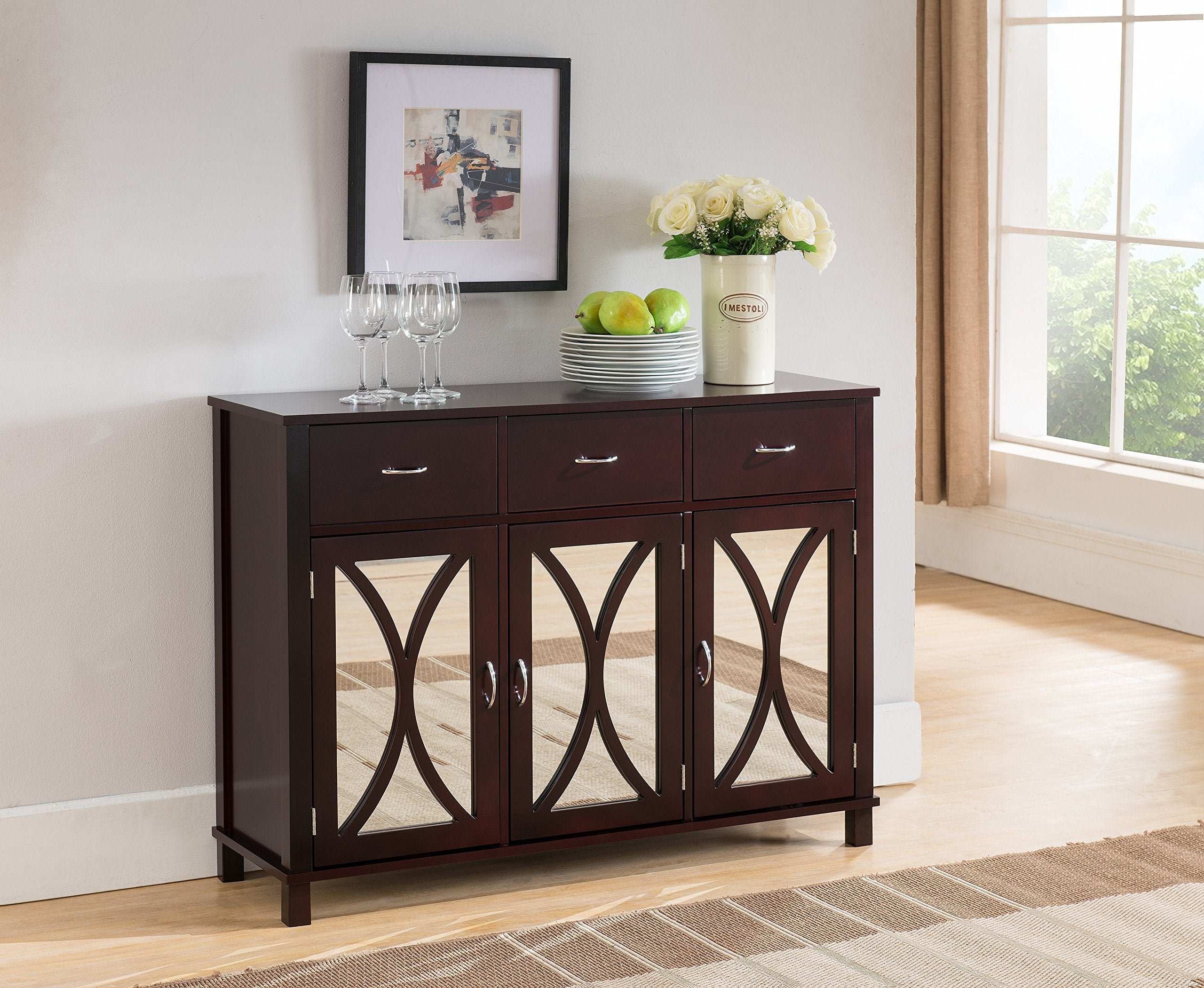 Espresso Mirrored Buffet Server Cabinet