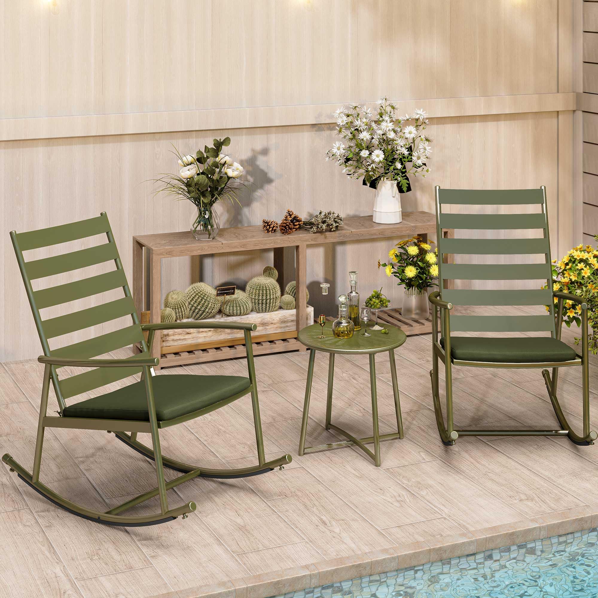 3 Piece Outdoor Rocking Bistro Set with Coffee Table