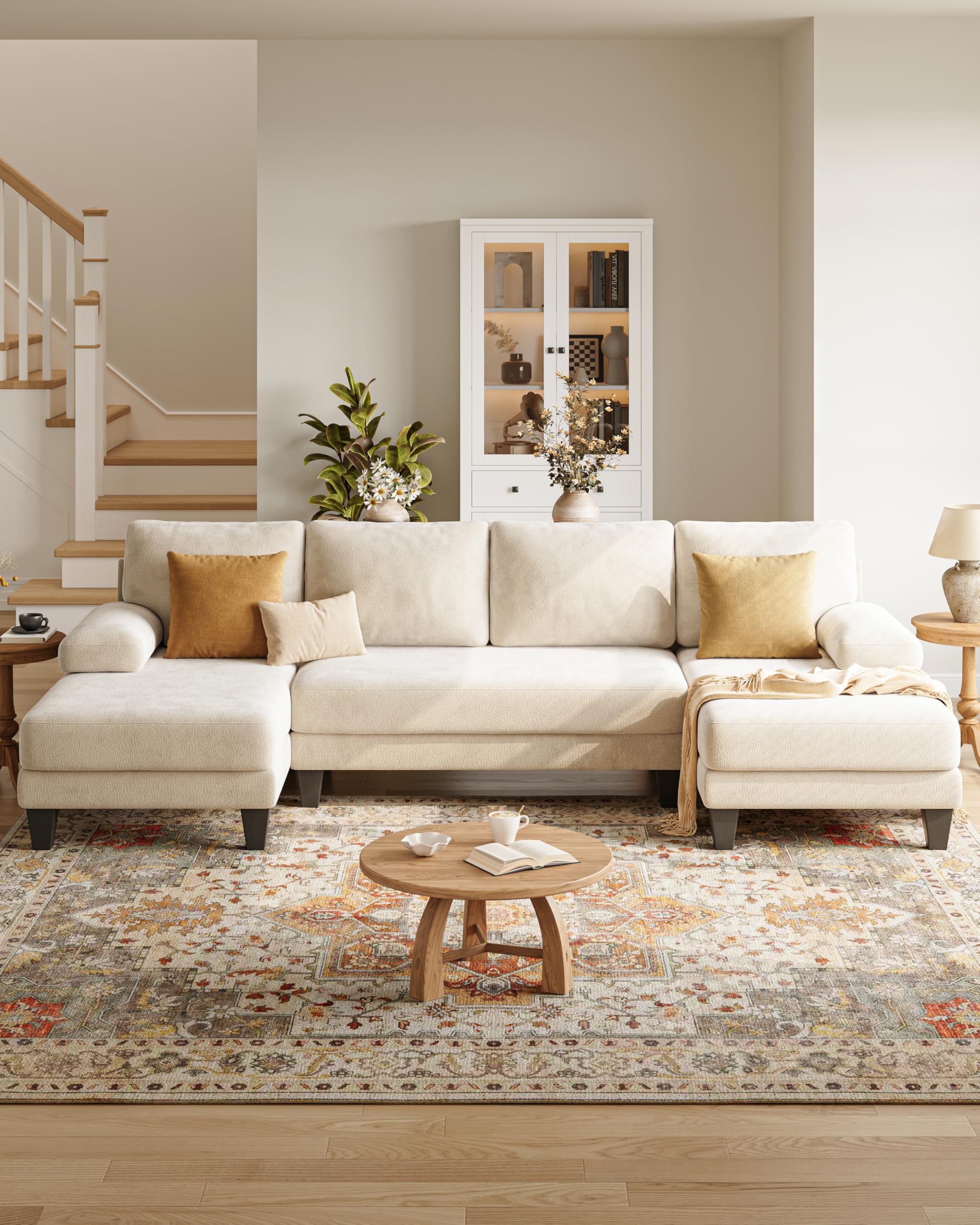 U-Shaped Sectional Couch 112 Inch Modern Chenille Sofa with Double Chaise