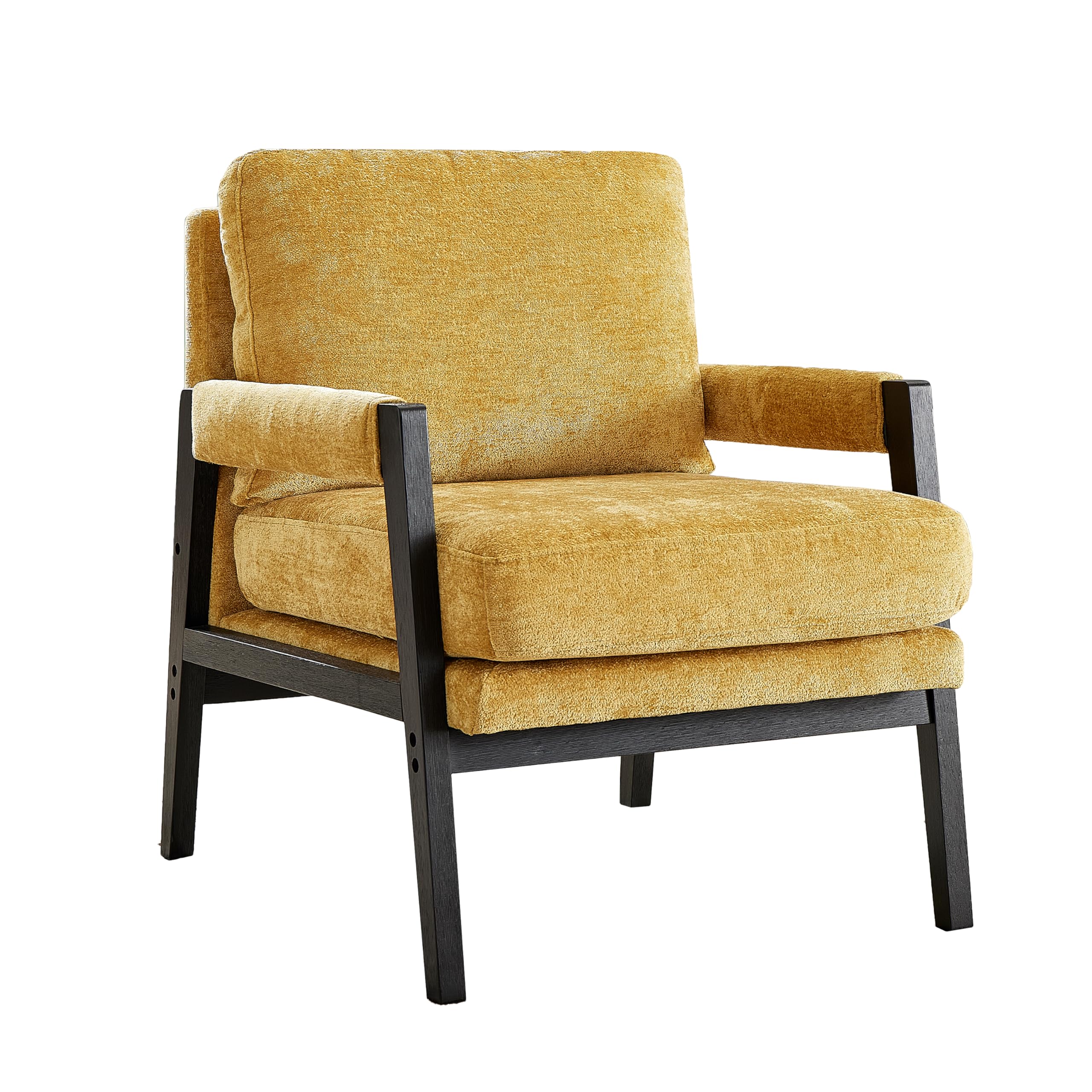 Mid-Century Modern Chenille Accent Armchair Yellow