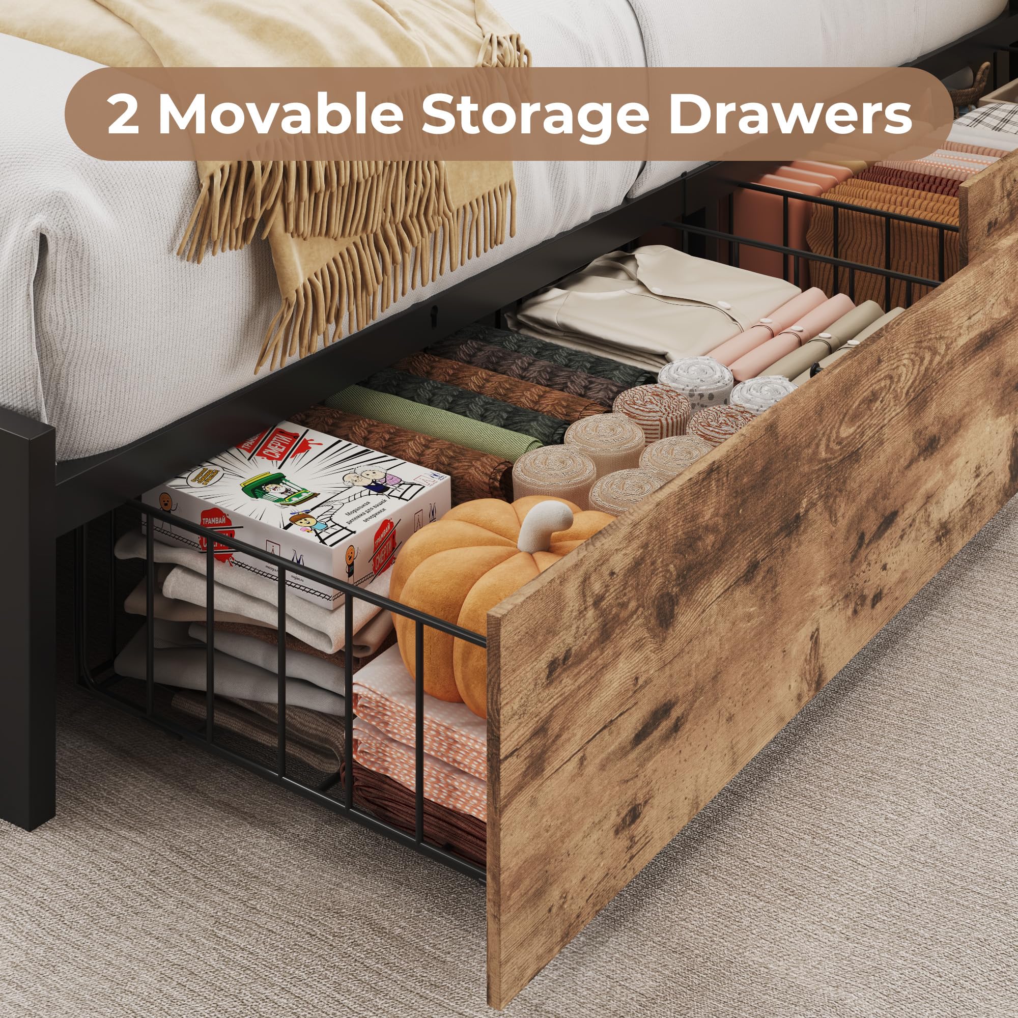 Twin Bed Frame with Storage Headboard and Charging Station