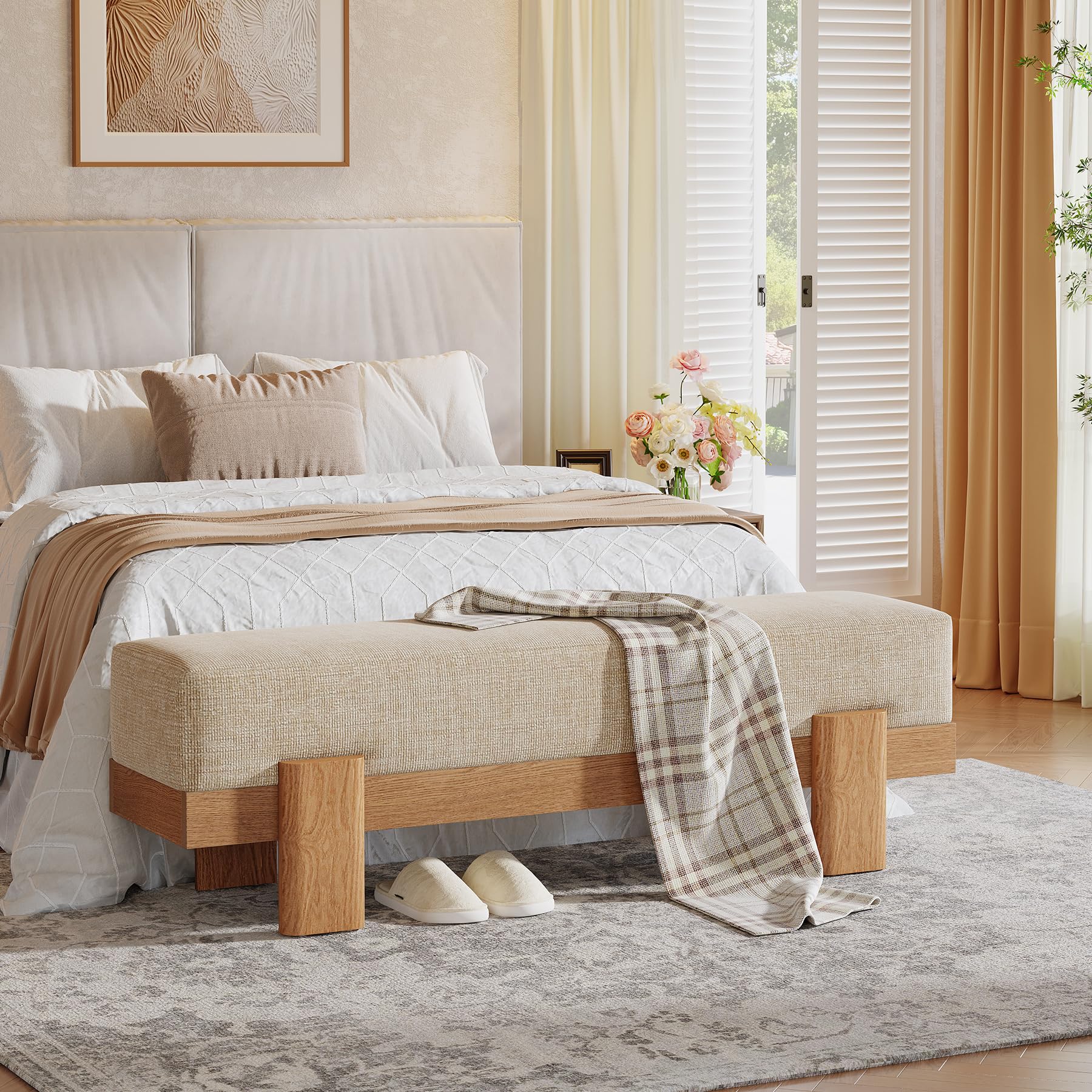 55-Inch Upholstered Entryway Bench with Fabric Padded Seat