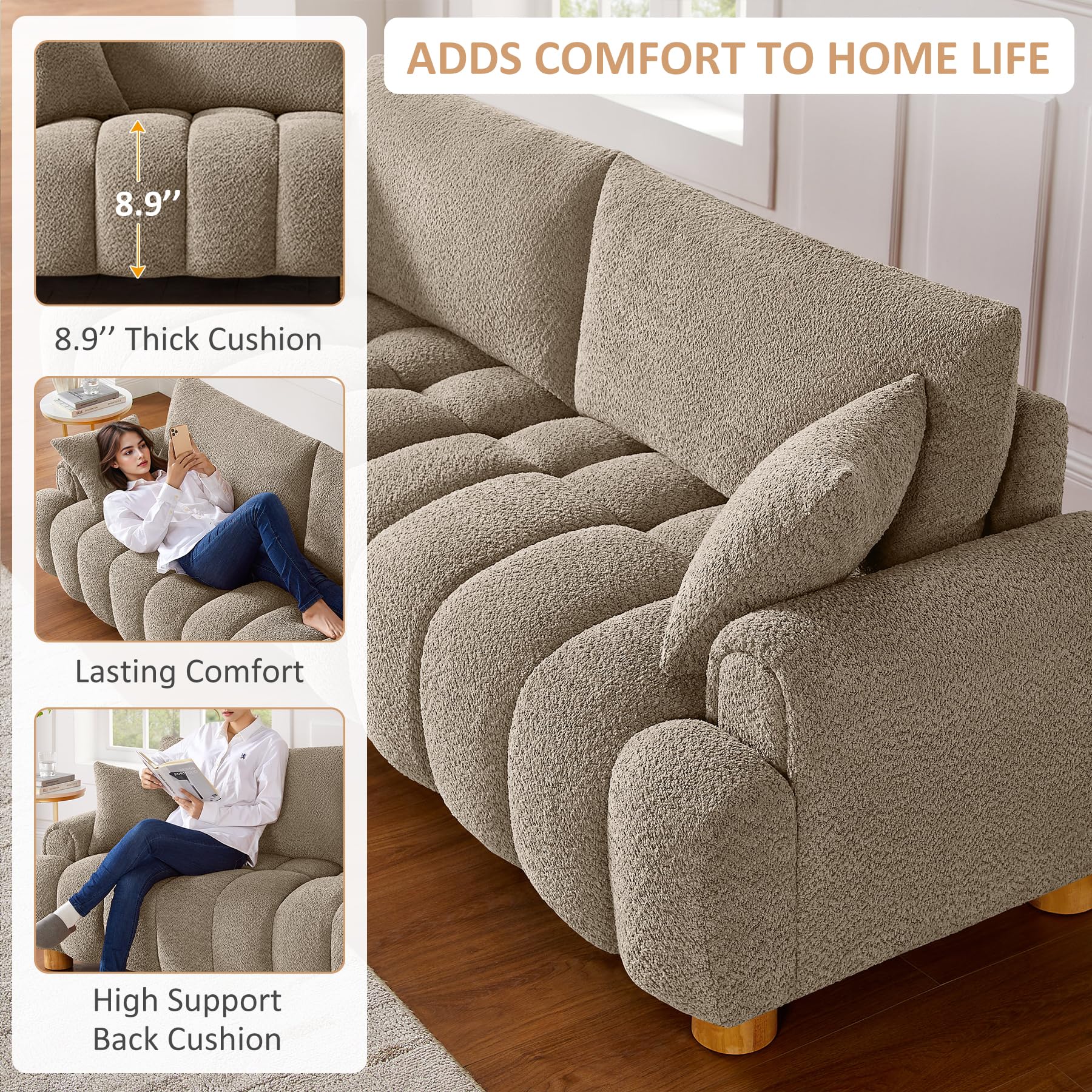 Boucle Cloud Sofa 3-Seater with Pillows