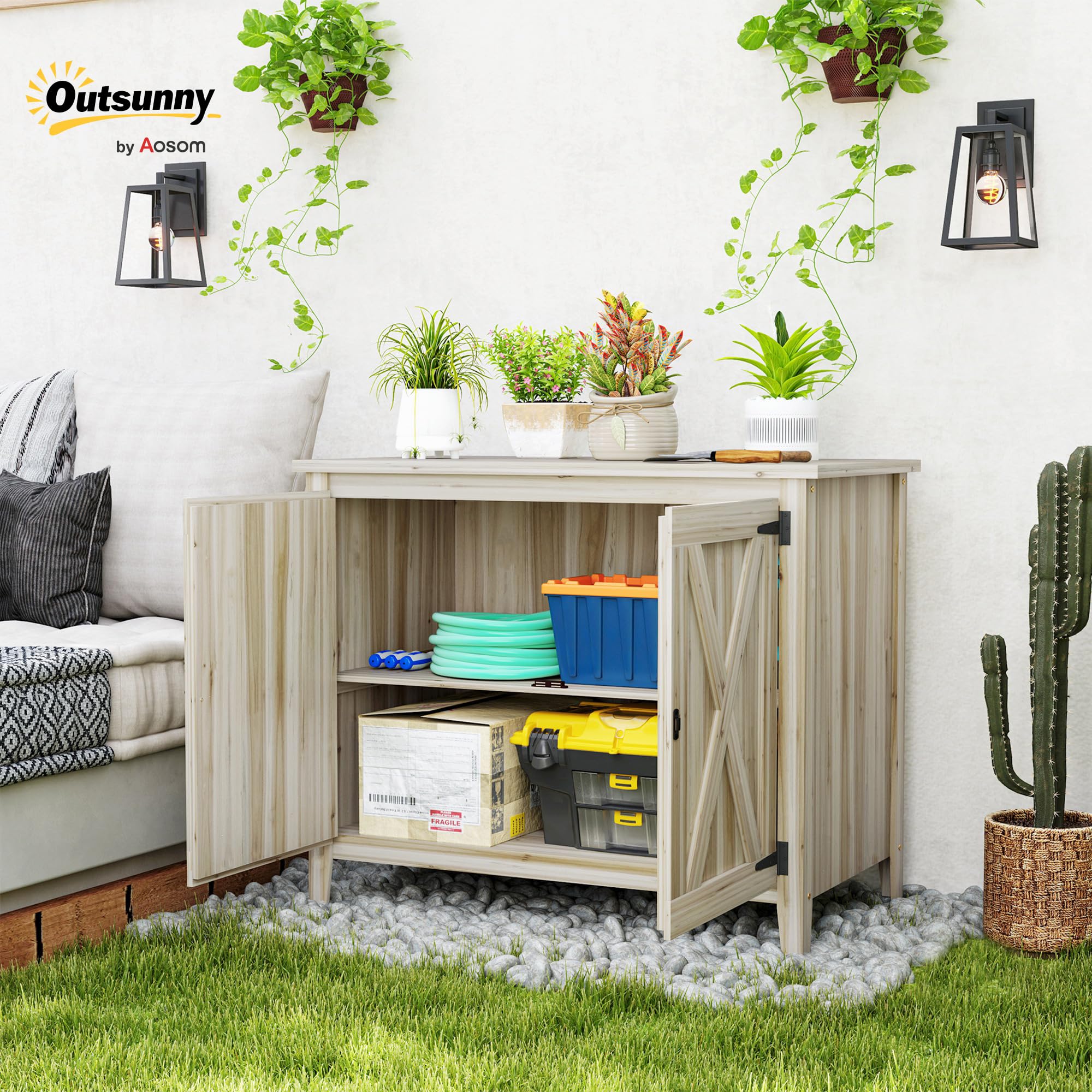 Wood Garden Shed with Inner Shelf and Double Doors