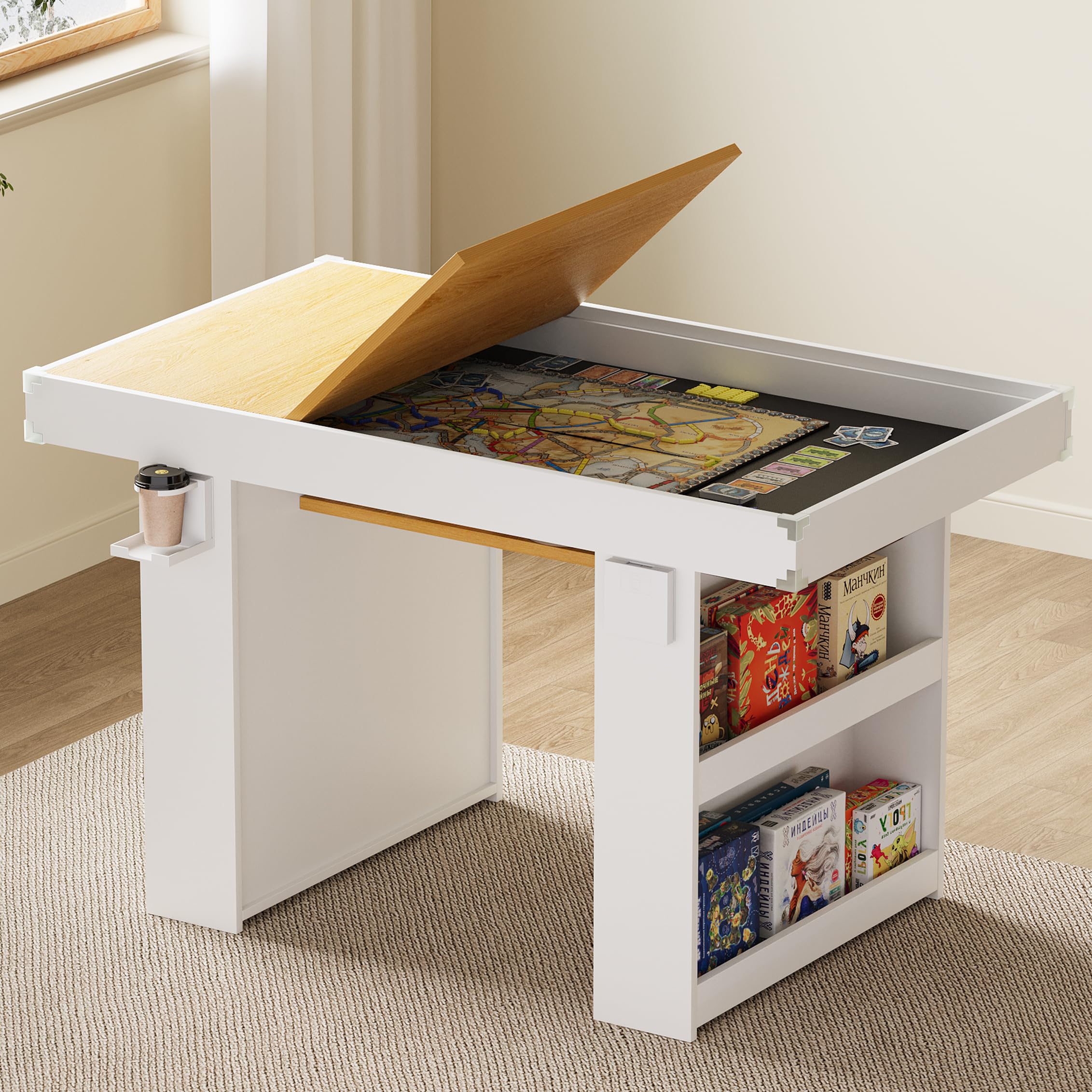 Gaming Dining Table with Removable Top & PU Leather Mat