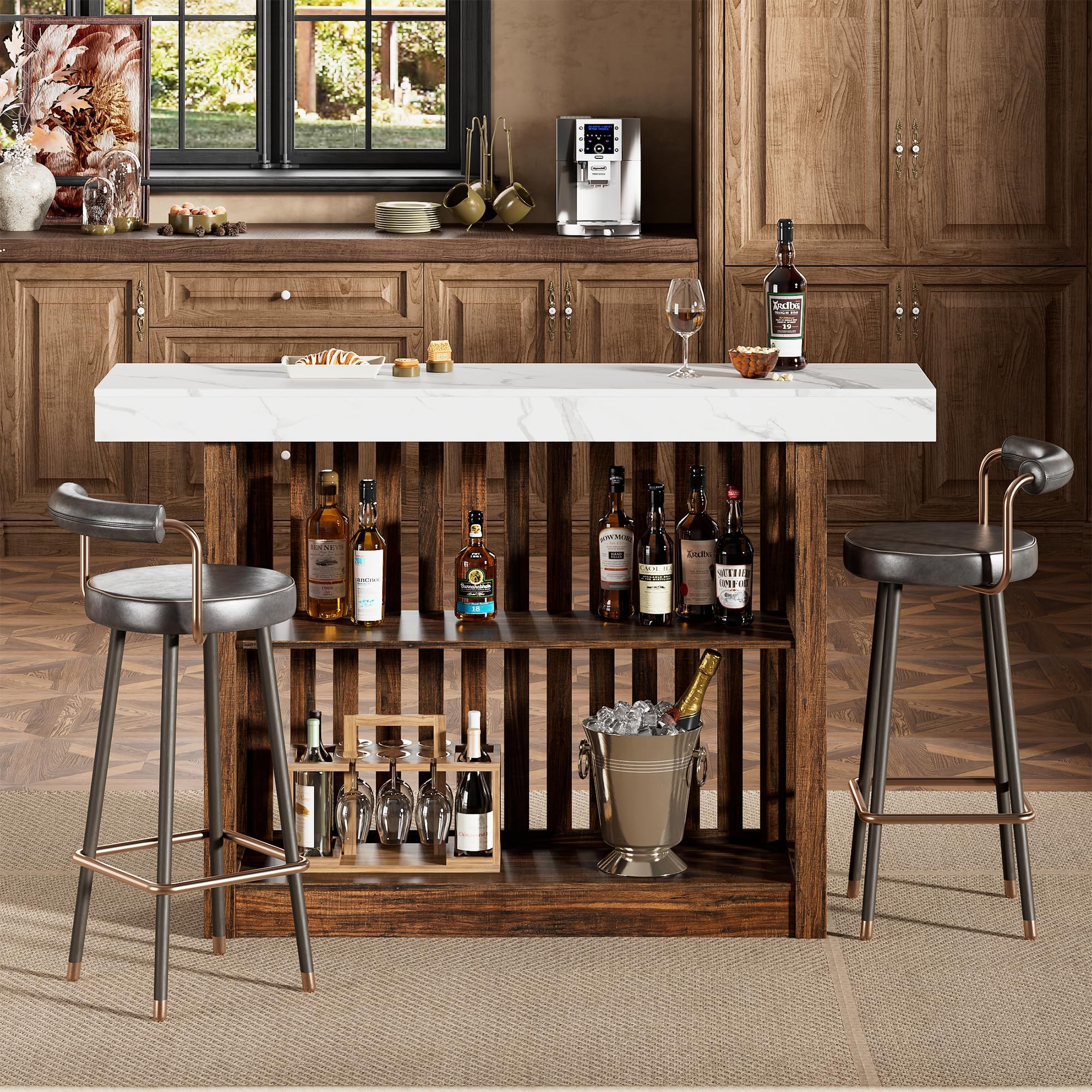 63" Counter Height Bar Table with Storage Shelves