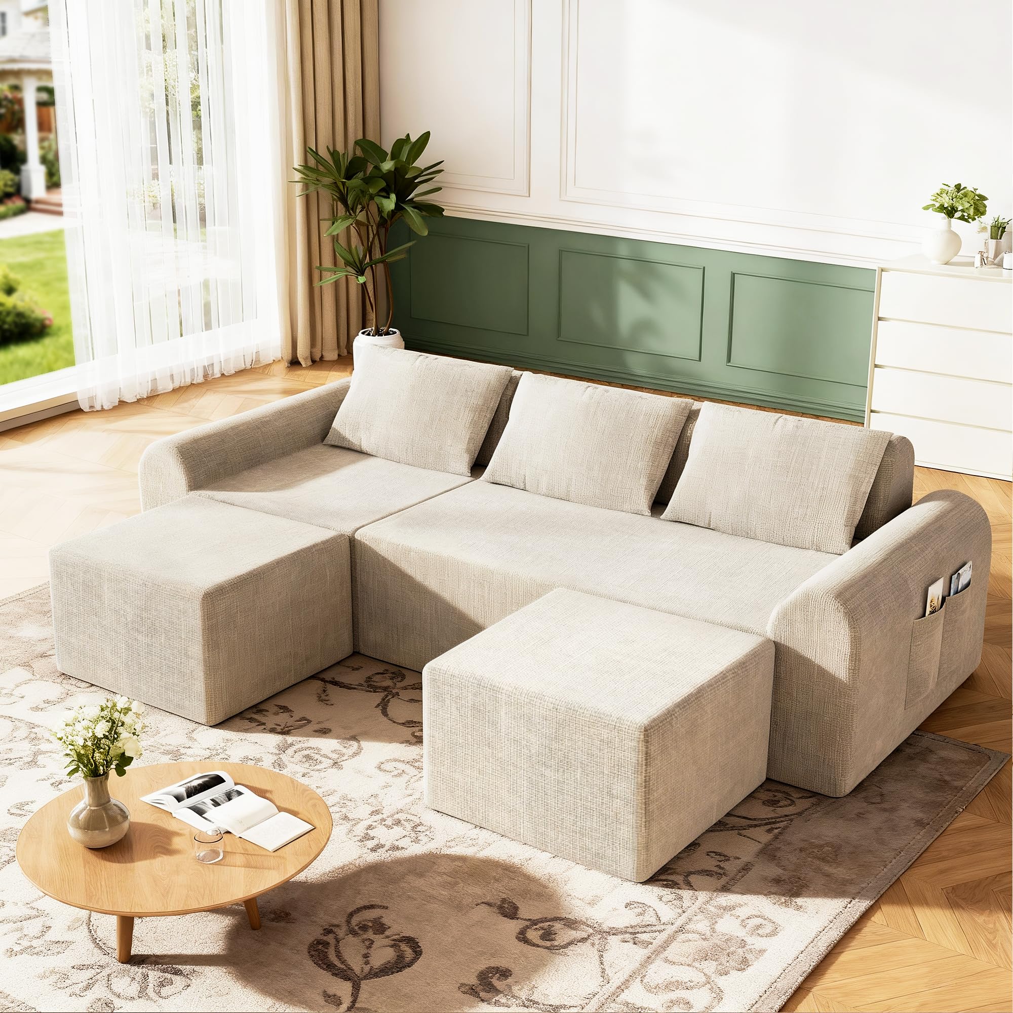 Cloud Sectional Couch with Ottoman and Pillows