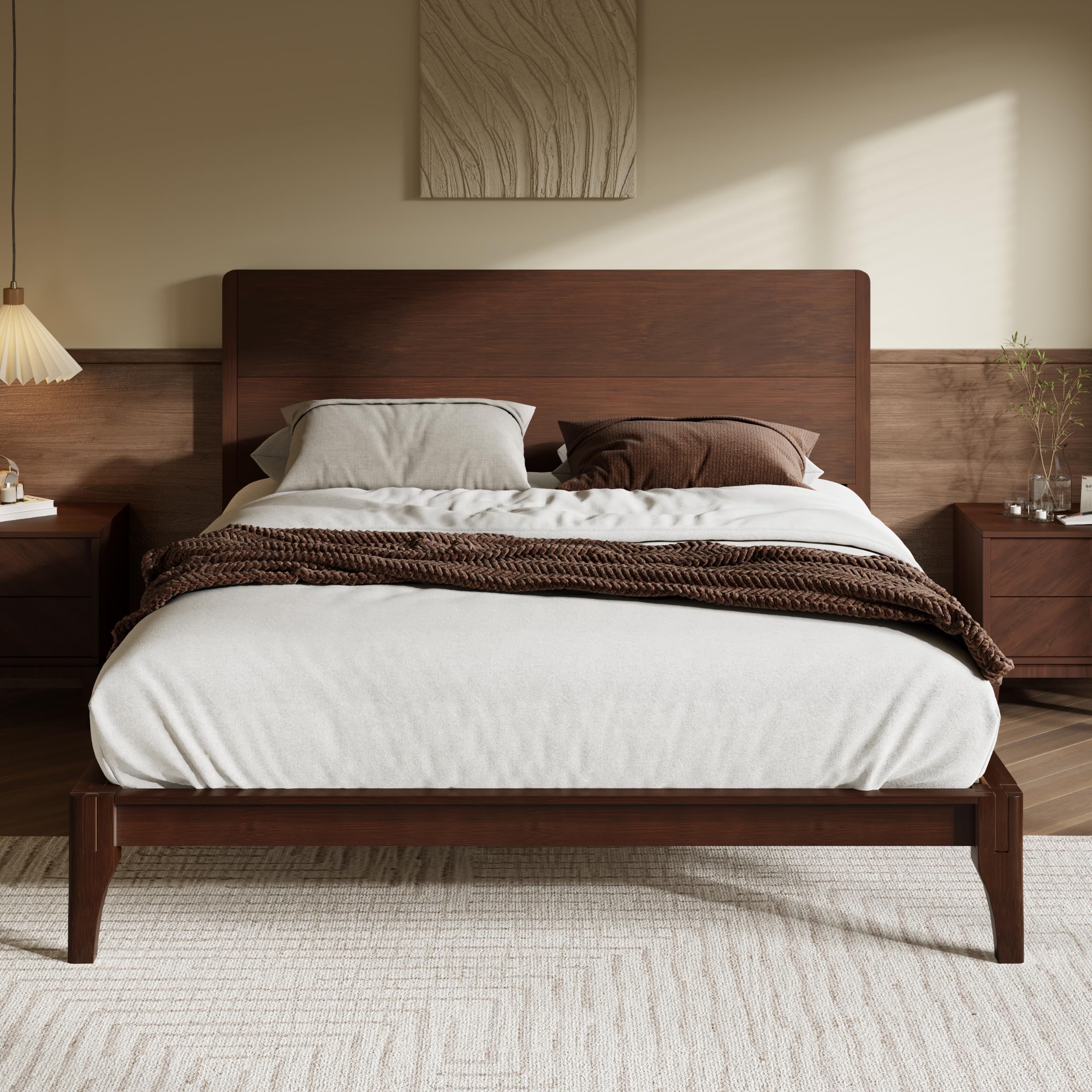 Full Size Bamboo Platform Bed with Tall Headboard