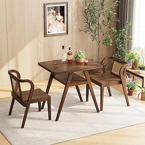 Bistro Stacking Table Chair Set of 3 with Rattan Backrest