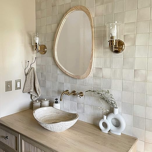 Asymmetrical Wood Frame Wall Mirror