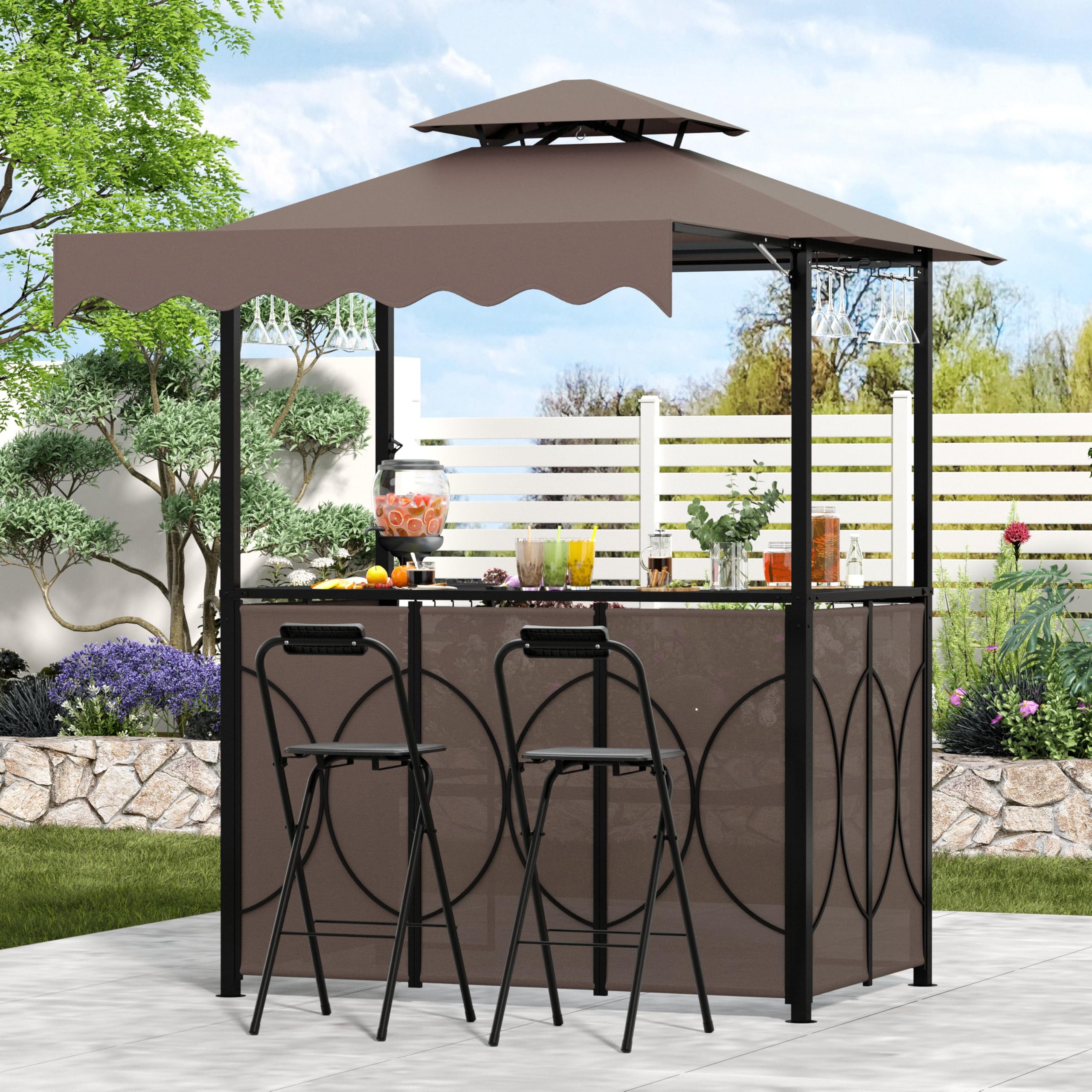 3 Piece Patio Bar and Grill Set with Canopy