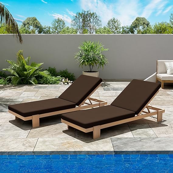 Acacia Wood Chaise Lounge Chair Set of 2 with Cushions