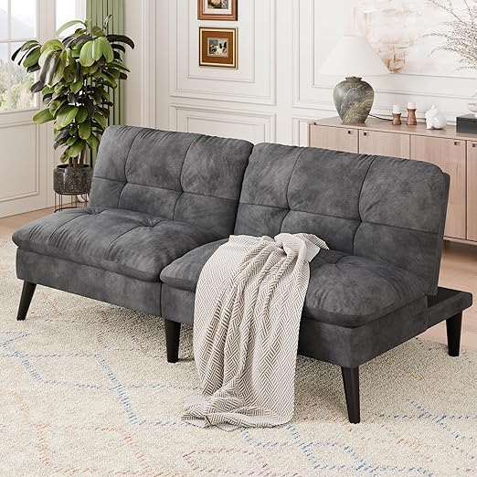Convertible Futon Sofa Bed with Adjustable Backrest