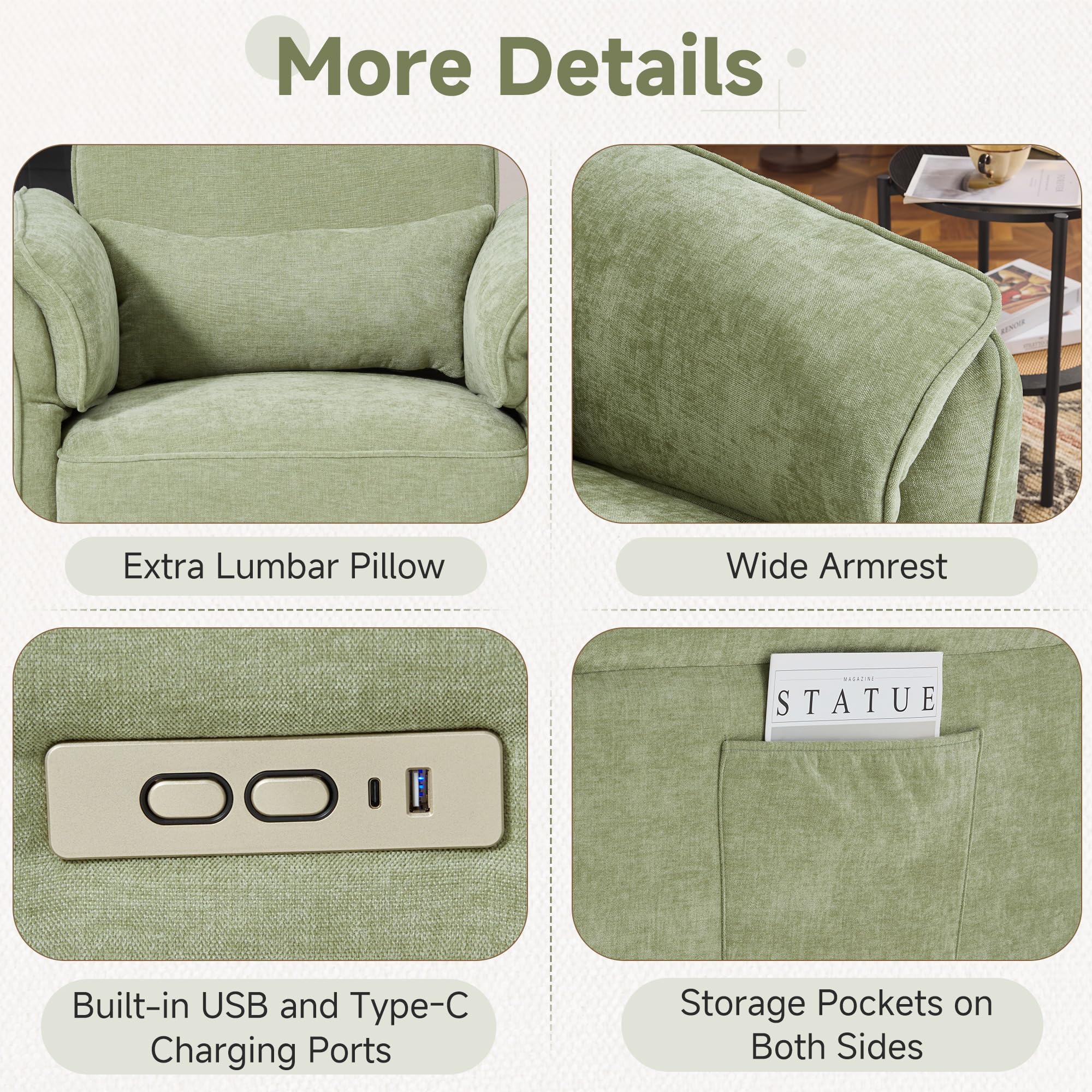 Power Swivel Glider Recliner Chair with Adjustable Armrests
