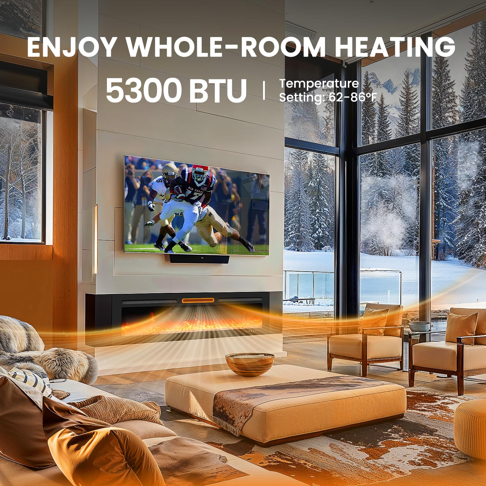 50" Smart Electric Fireplace Heater with App Control
