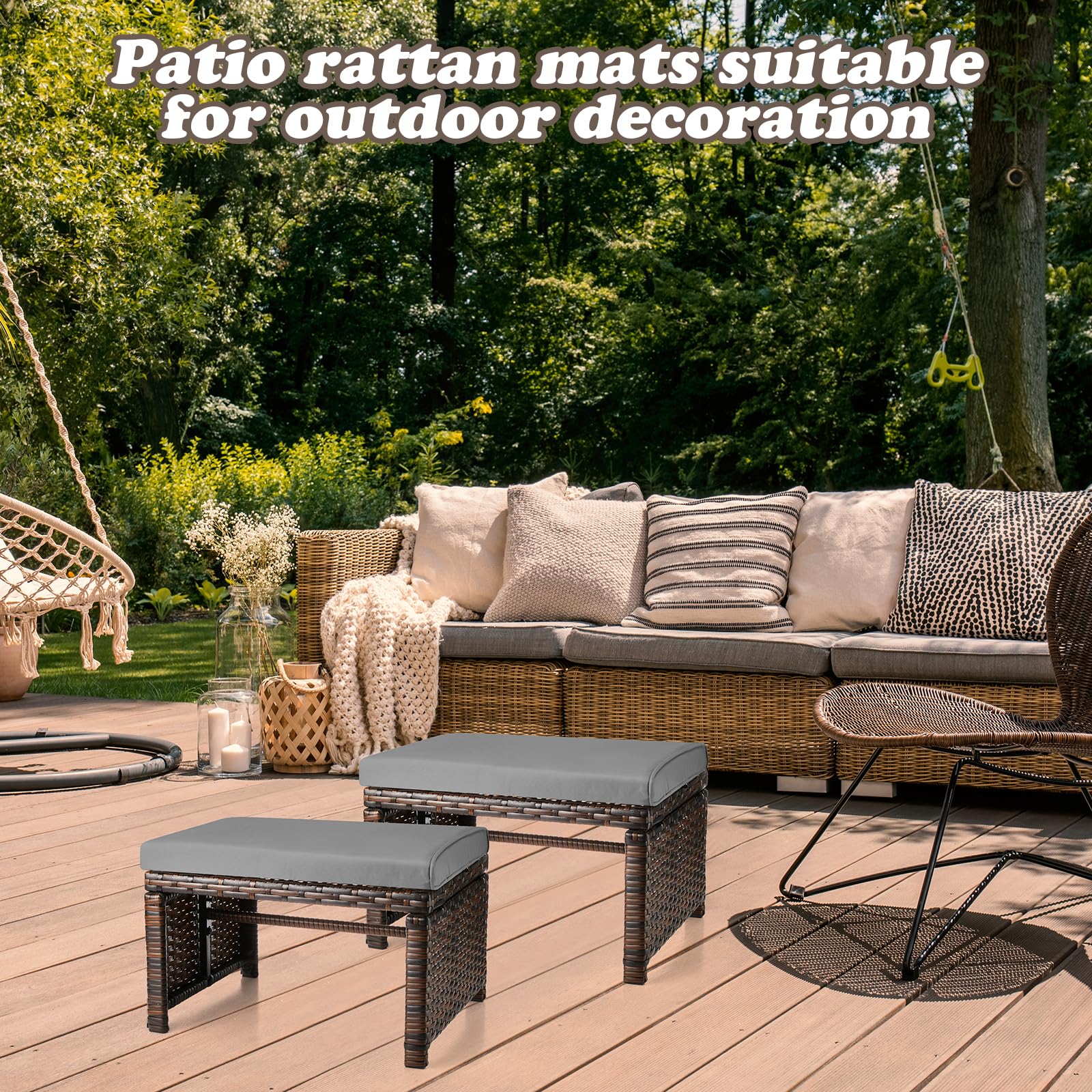 Patio Rattan Ottomans Set of 2