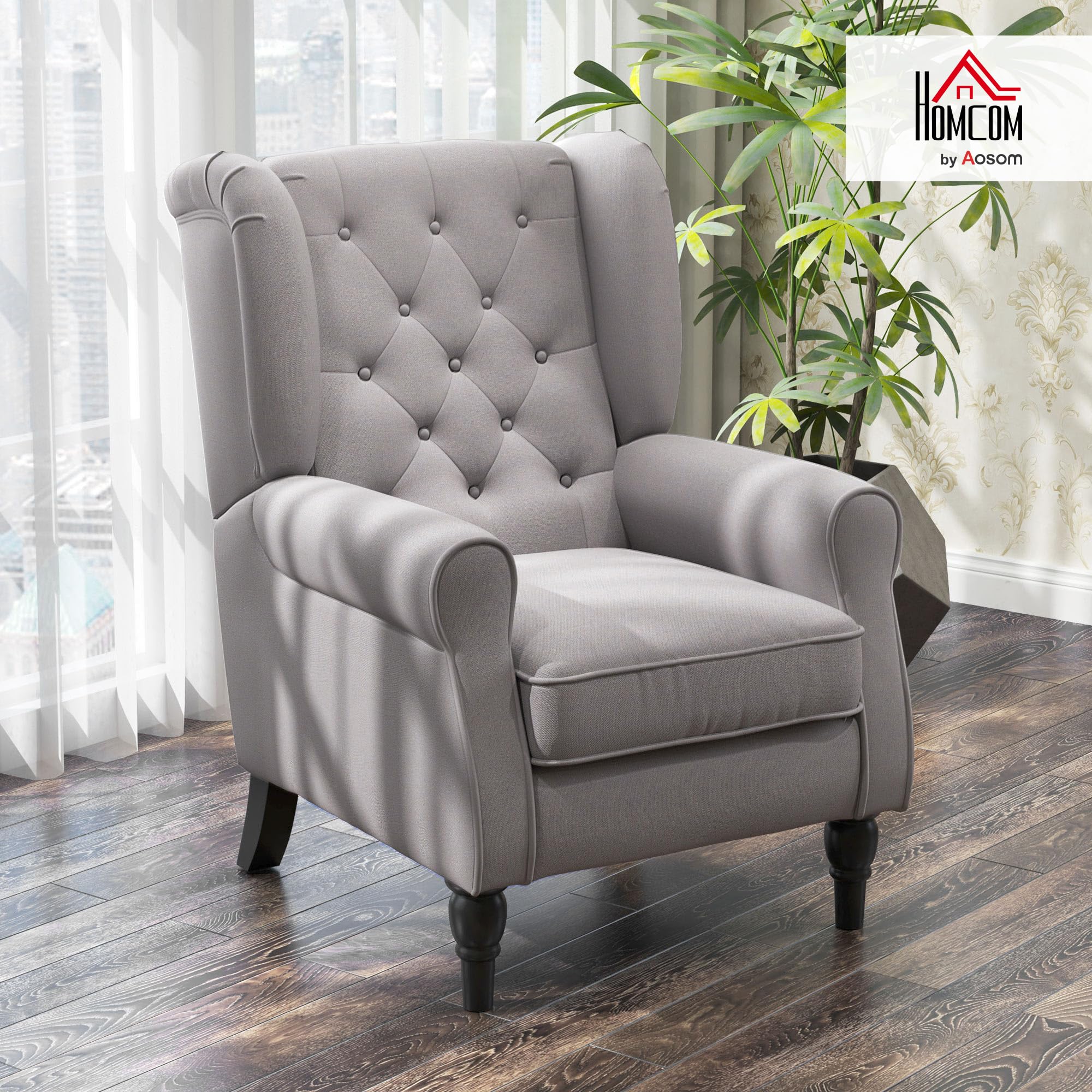 Button-Tufted Accent Chair with Wingback and Wood Legs