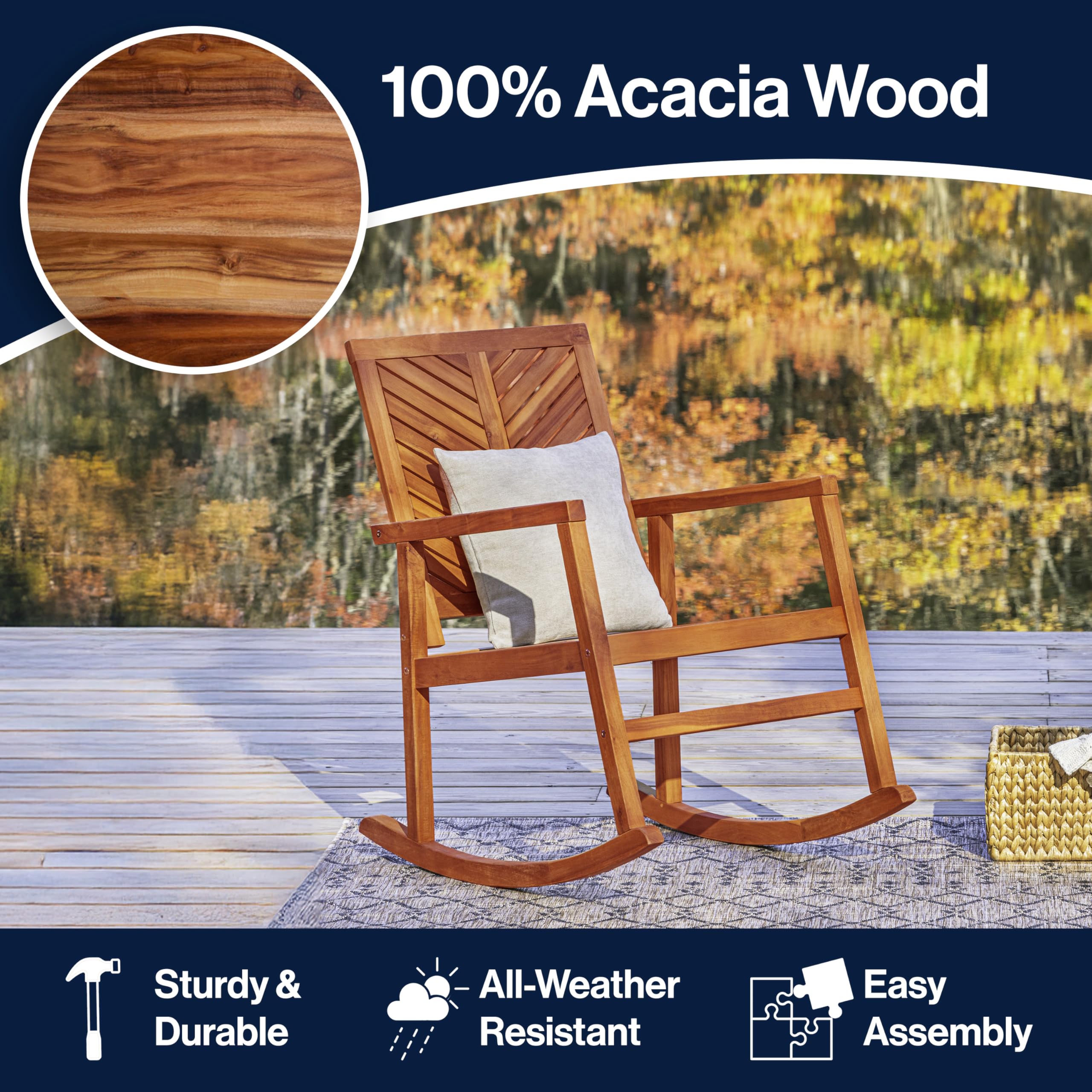 Acacia Wood Outdoor Rocking Chair - Chevron Back Design