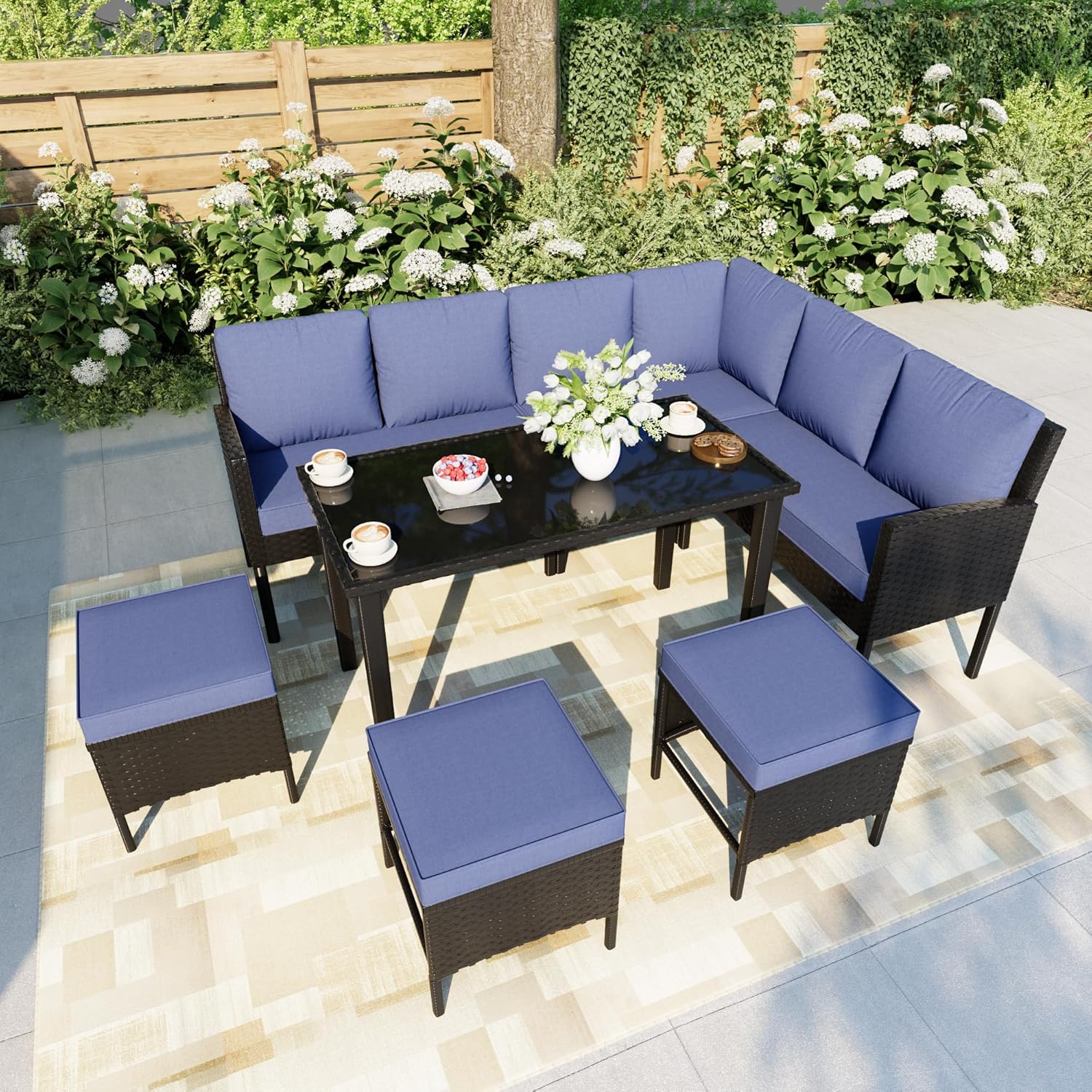7-Piece Patio Dining Set with Ottoman
