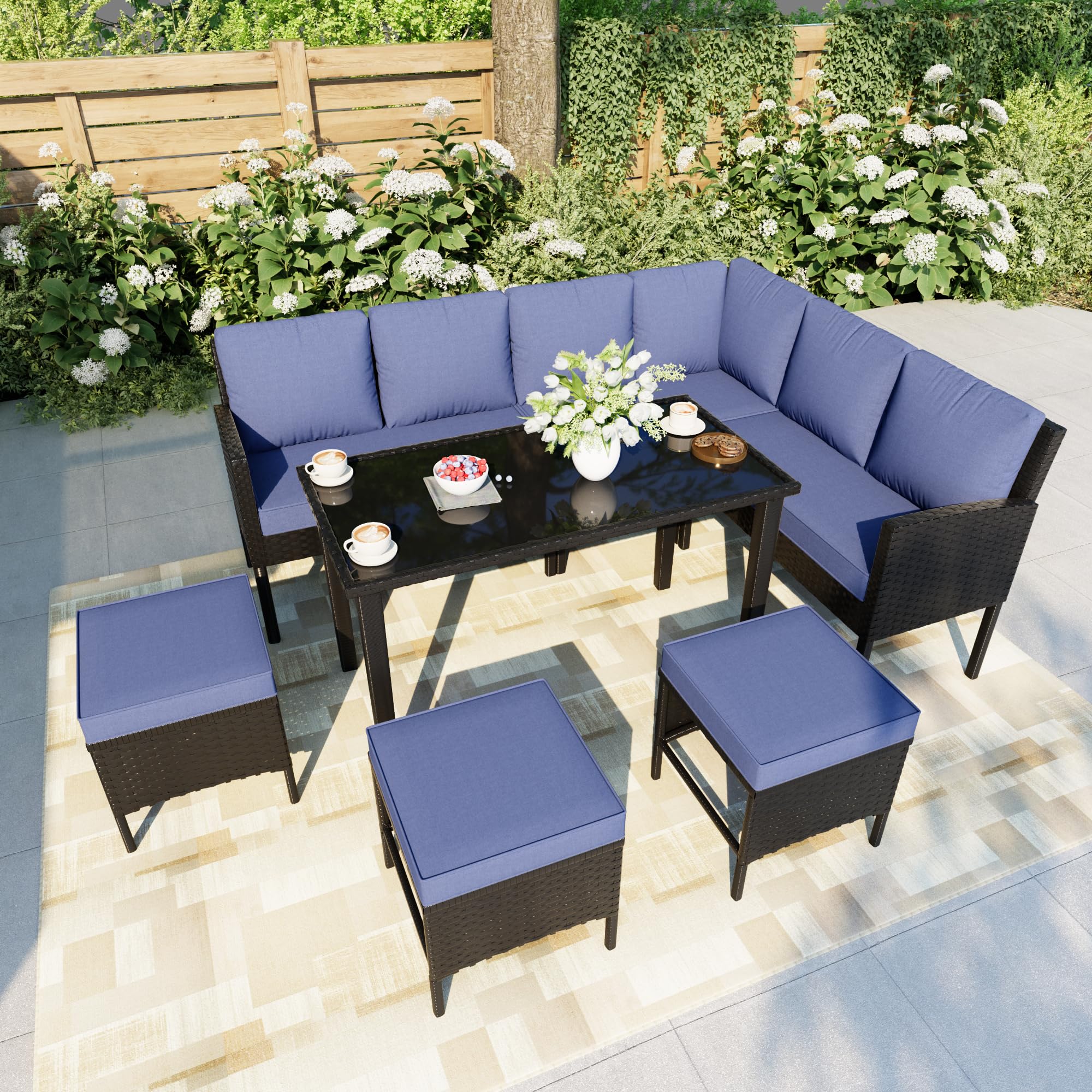 7-Piece Outdoor Dining Set with Glass Table